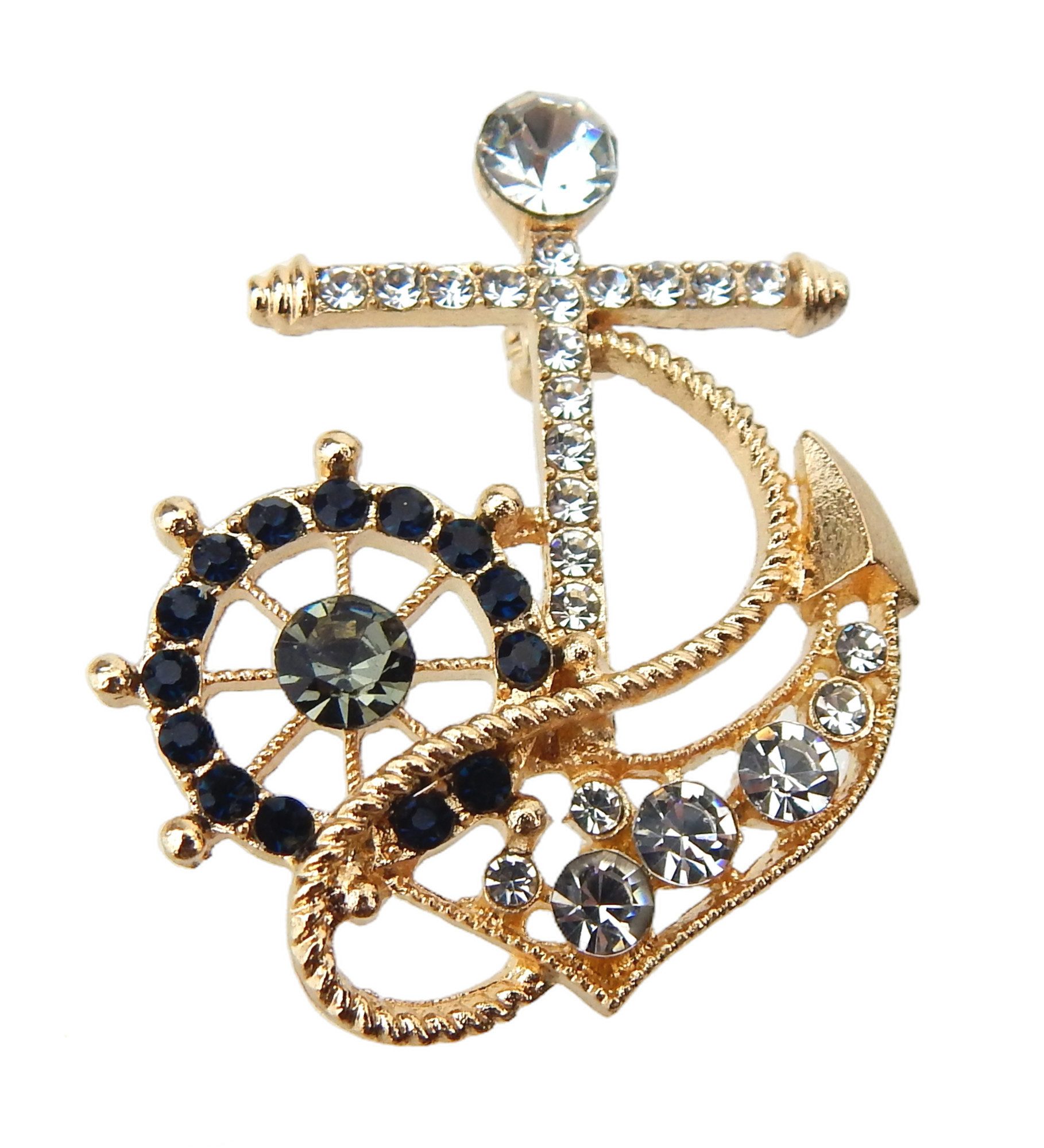 Ella Jonte Brosche, Anker gold oder silber Strass Ziernadel maritim unisex
