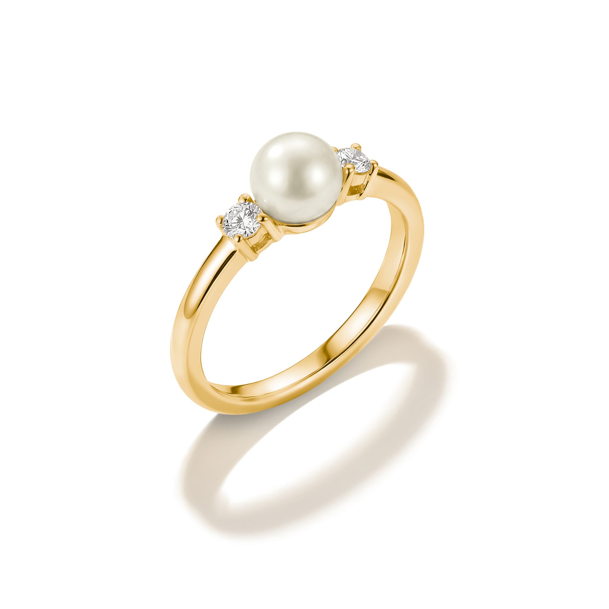 THOMAS SABO Fingerring Ring mit Perle gelbgoldfarben, mit Zirkonia (synth) - mit Süßwasserzuchtperle