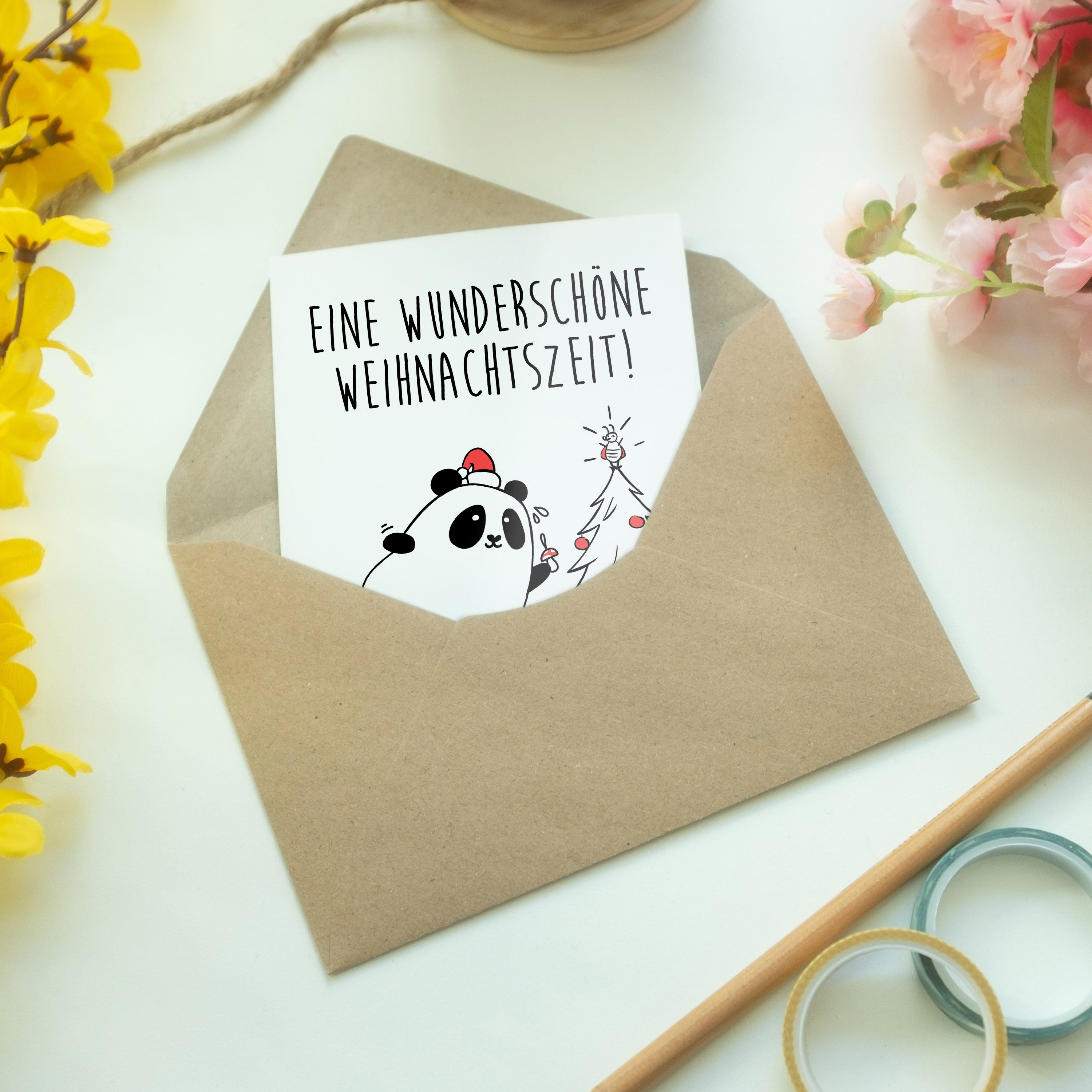 Mr. & Mrs. Panda Grußkarte Einladungskarte, Geschenk, Easy Weihnachtszeit - Klapp - Weiß & Peasy