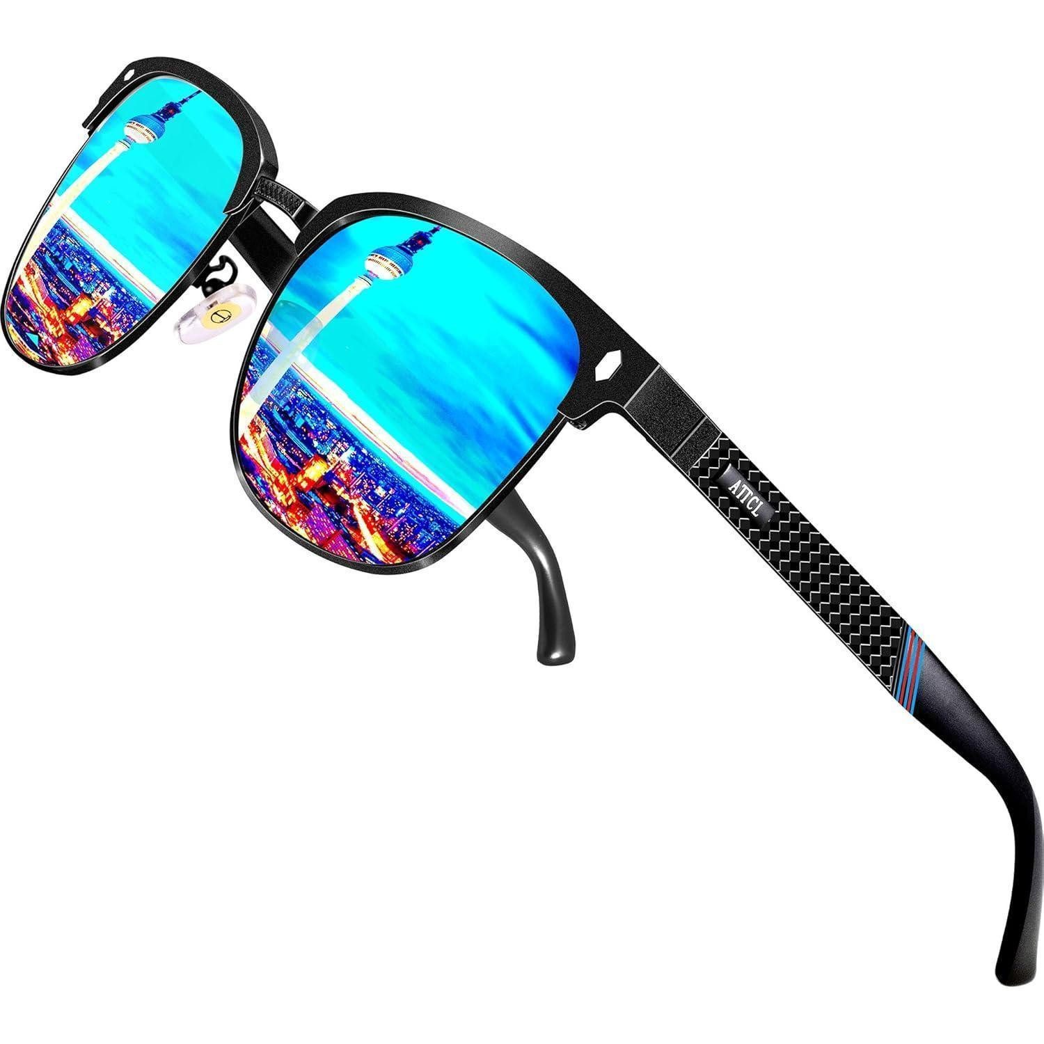 LuxusKollektion Retrosonnenbrille Sonnenbrille Herren Schwarzer Rahmen+blaue Linse Verspiegelt (1-St)