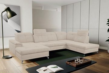 WERK2 Wohnlandschaft Basel U-Form, Großes U-Sofa mit Schlaffunktion, Sitztiefe & Kopfteil verstellbar