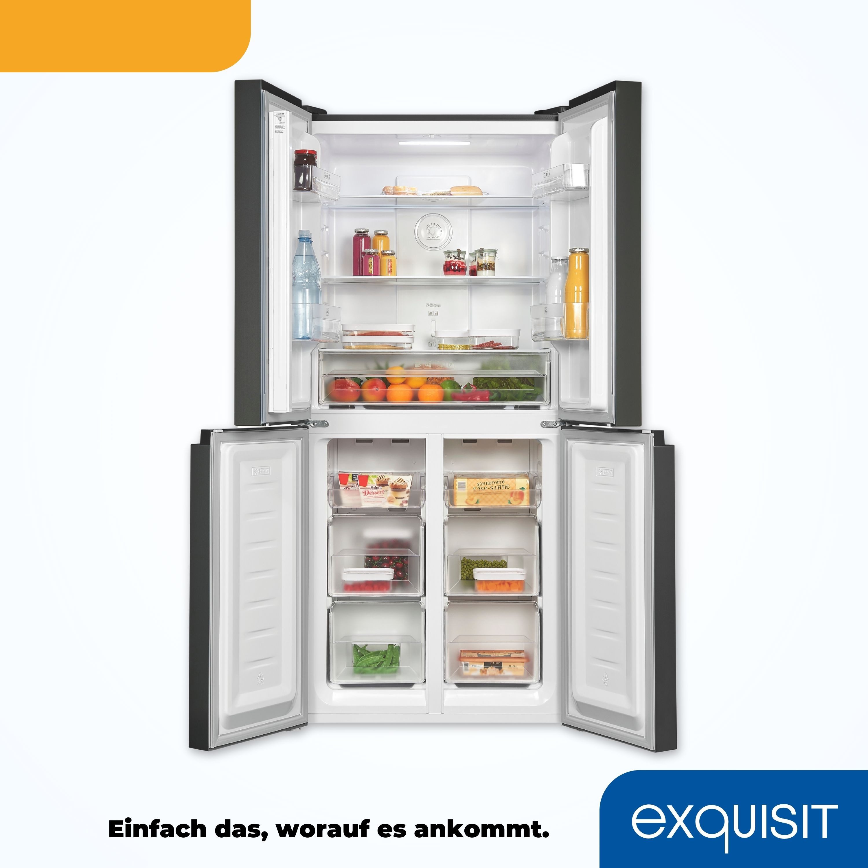 exquisit Multi Door MD365-125-040D inoxlook-az, 180 cm hoch, 79 cm breit, Kein Abtauen nötig: 362 L No-Frost Kühl-Gefrier-Kombi mit LED – Bild 5 von 5