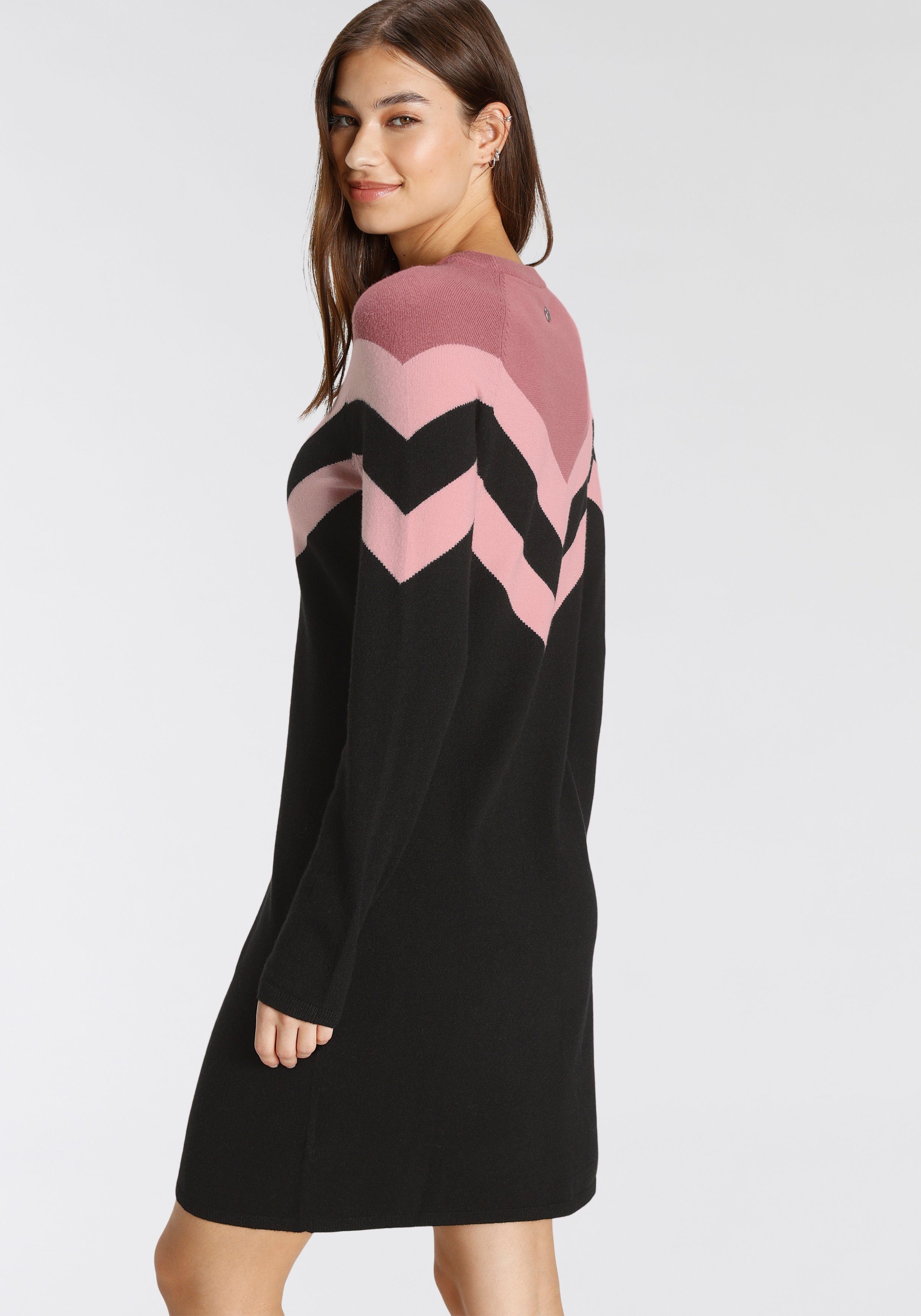 Tamaris Streifen-Muster schwarz Strickkleid bordeaux rosa mit