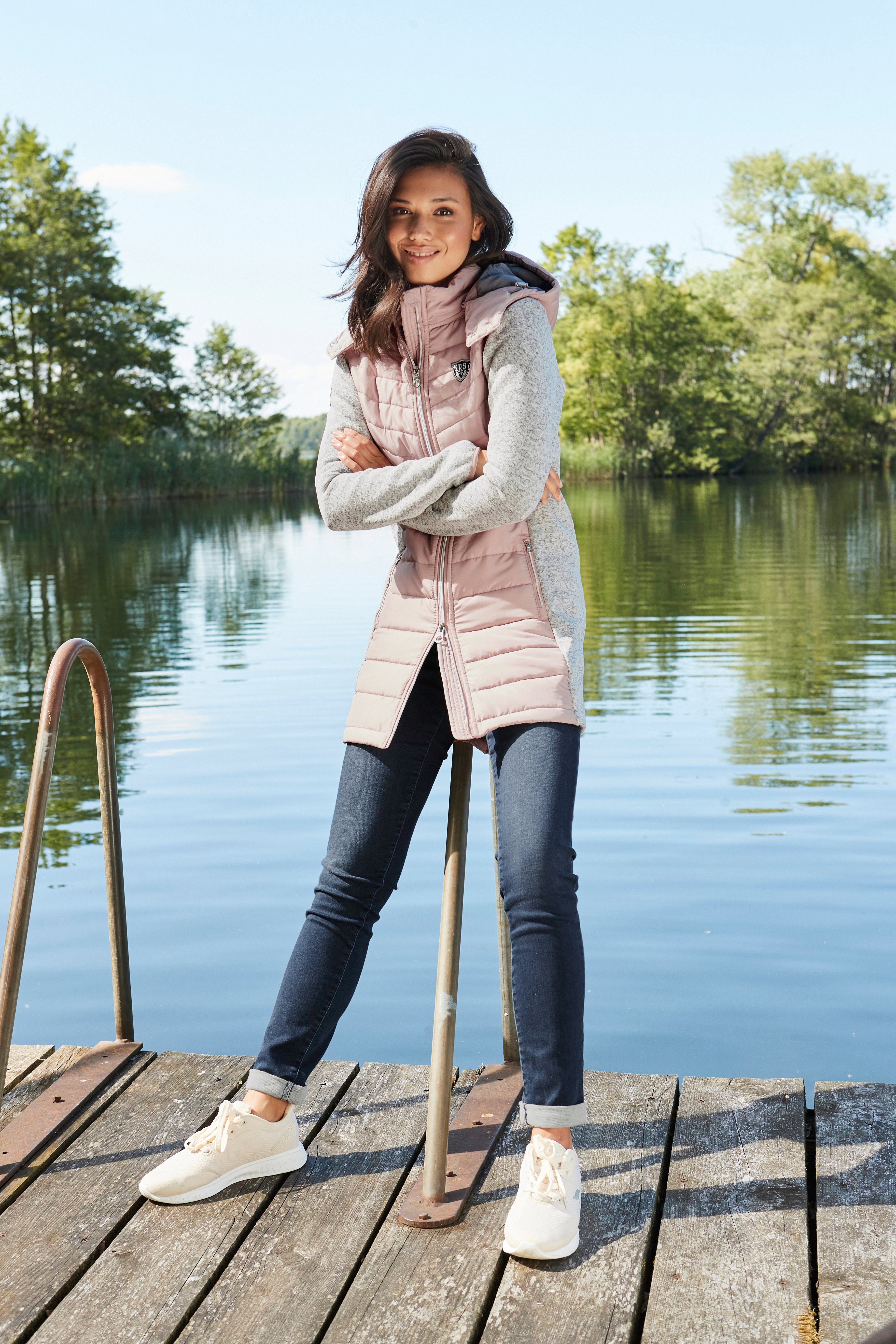 KangaROOS Langjacke im nachhaltigem (Jacke trendigen Look 2-In-1 aus grau-rosa Material)