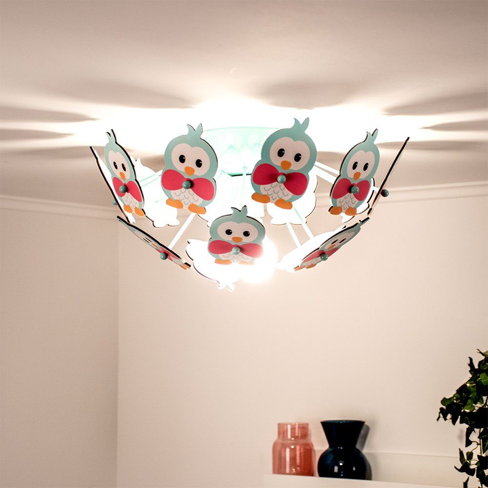 etc-shop Dekolicht, Leuchtmittel inklusive, Warmweiß, Farbwechsel, Kinder Zimmer Decken Lampe Fernbedienung Eulen Tier Leuchte im Set