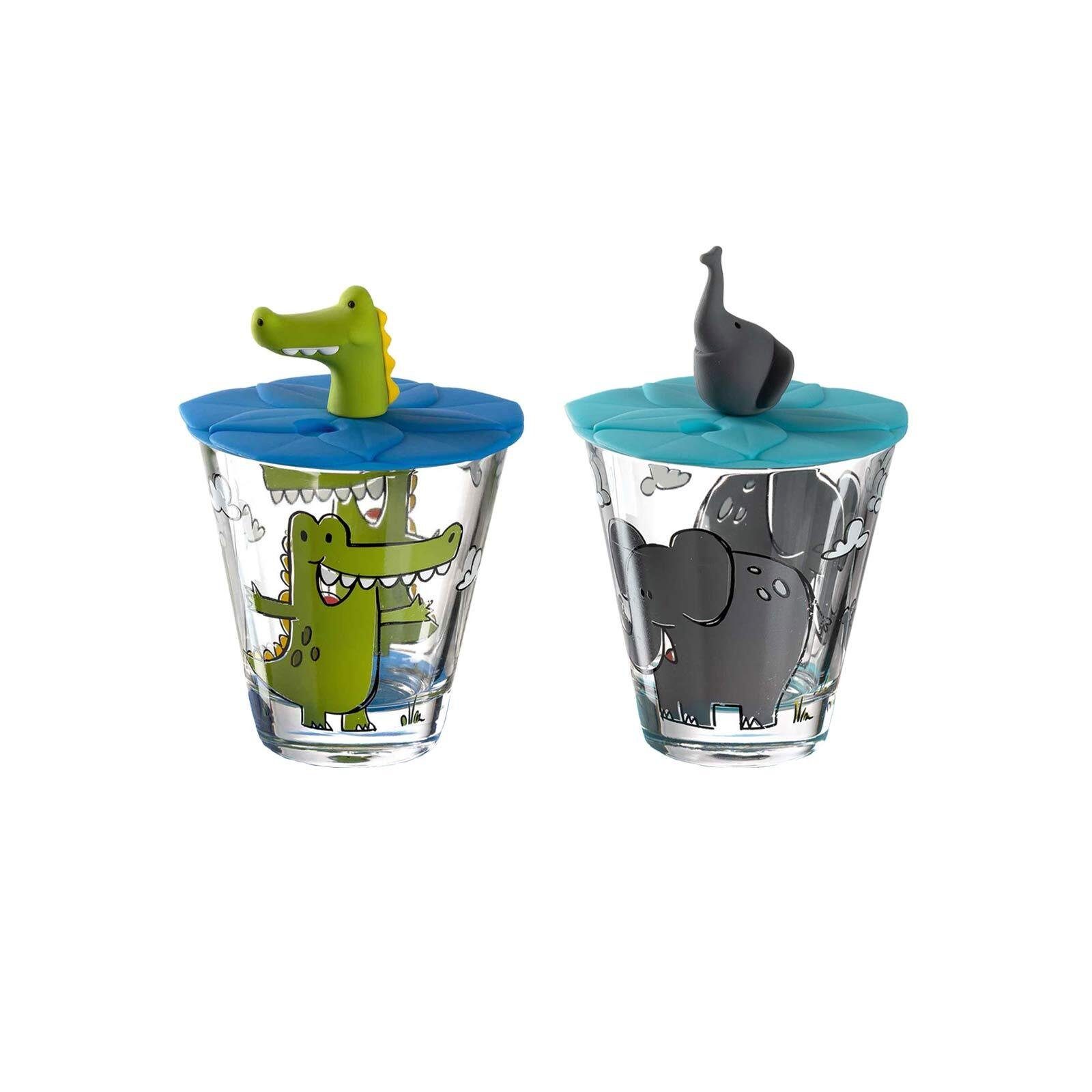 LEONARDO Kinderbecher Bambini Kinderbecher mit Deckel 215 ml 2er Set, 4-tlg., Material-Mix