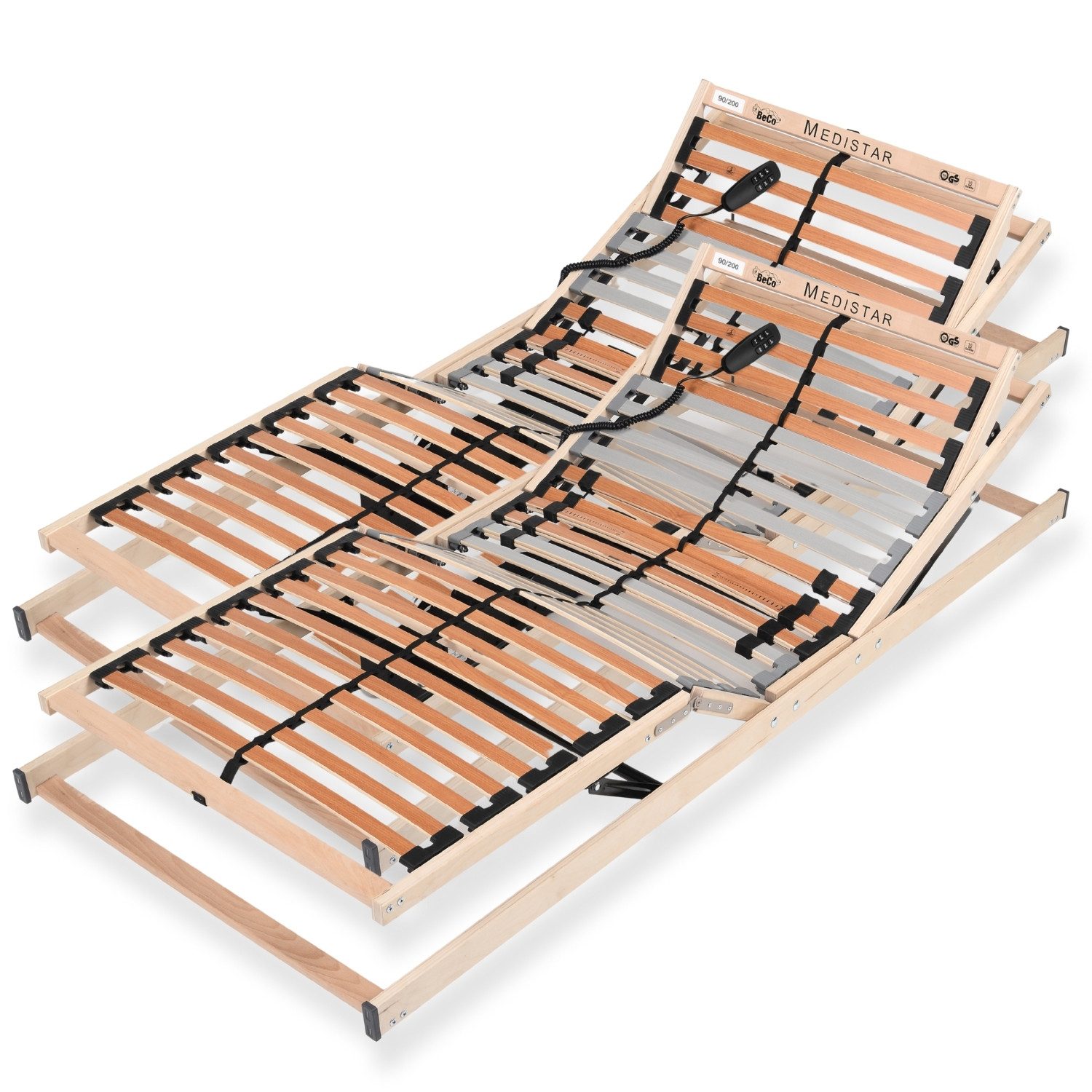 Lattenrost mit Motor Medistar, 7 Zonen, vollständig montiert, Beco, Kopfteil verstellbar, Fußteil verstellbar, Lattenrost 200x200 cm, 14 cm hoch, 28 Latten, hergestellt in Deutschland, Lattenrahmen