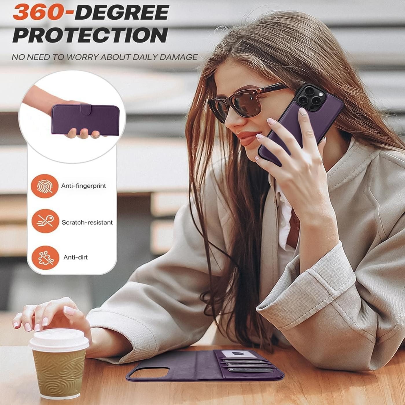 CoolGadget Handyhülle Magnet Book Case für Apple iPhone 15 Pro Hülle + Klapphülle 6,1 Zoll, 2in1 abnehmbare magnetische RFID Schutzhülle Kartenfach Fotofenster