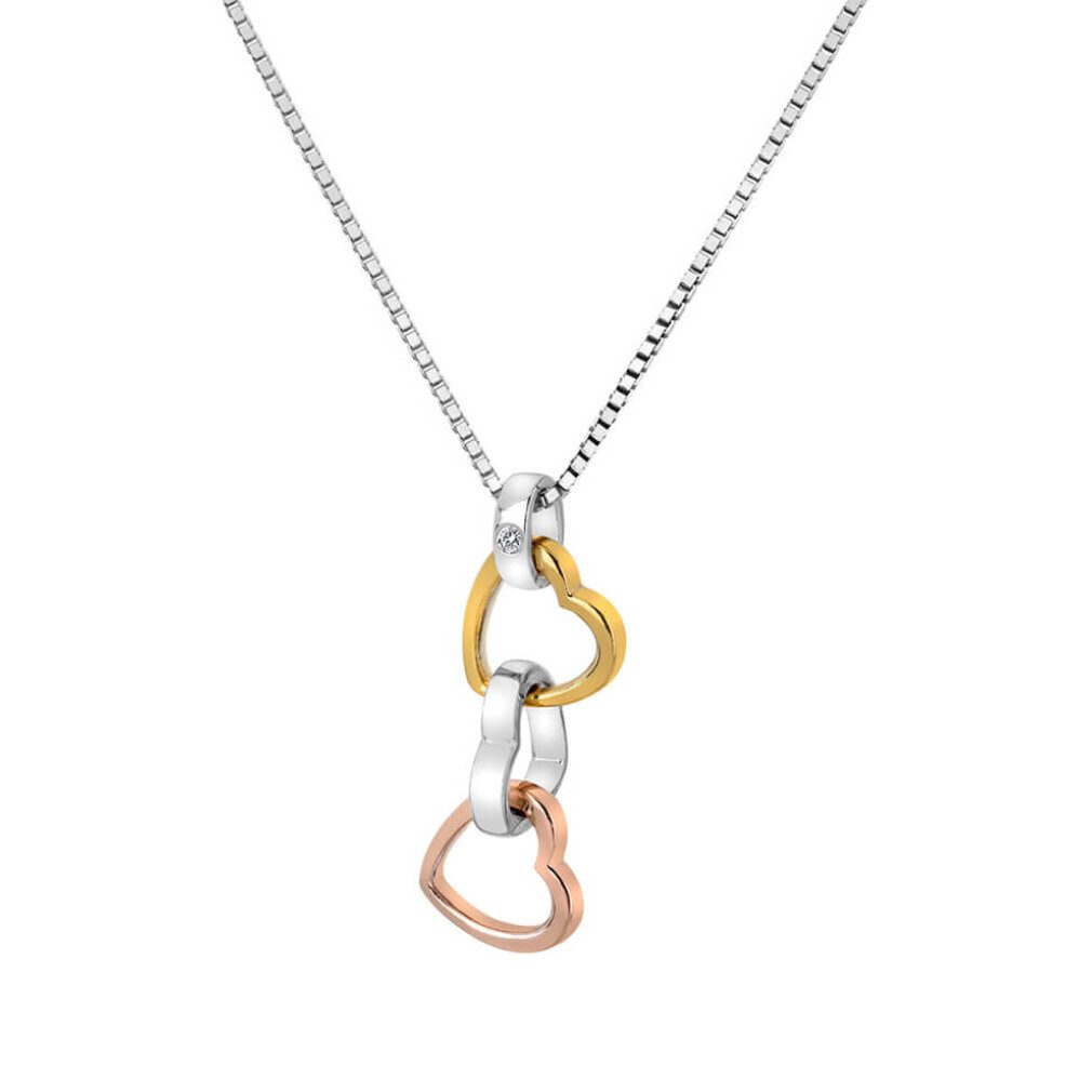 Kette mit Einhänger Enamored tricolor necklace Trio Triple Heart DP836 (chain, pendant)