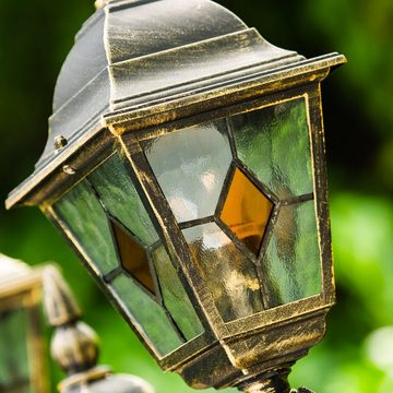 hofstein Außen-Stehlampe »Tuili« Außenleuchte Kandelaber in antikem Look, ohne Leuchtmittel, Aluguss in Braun/Gold mit Klarglas-Scheiben, E27IP44