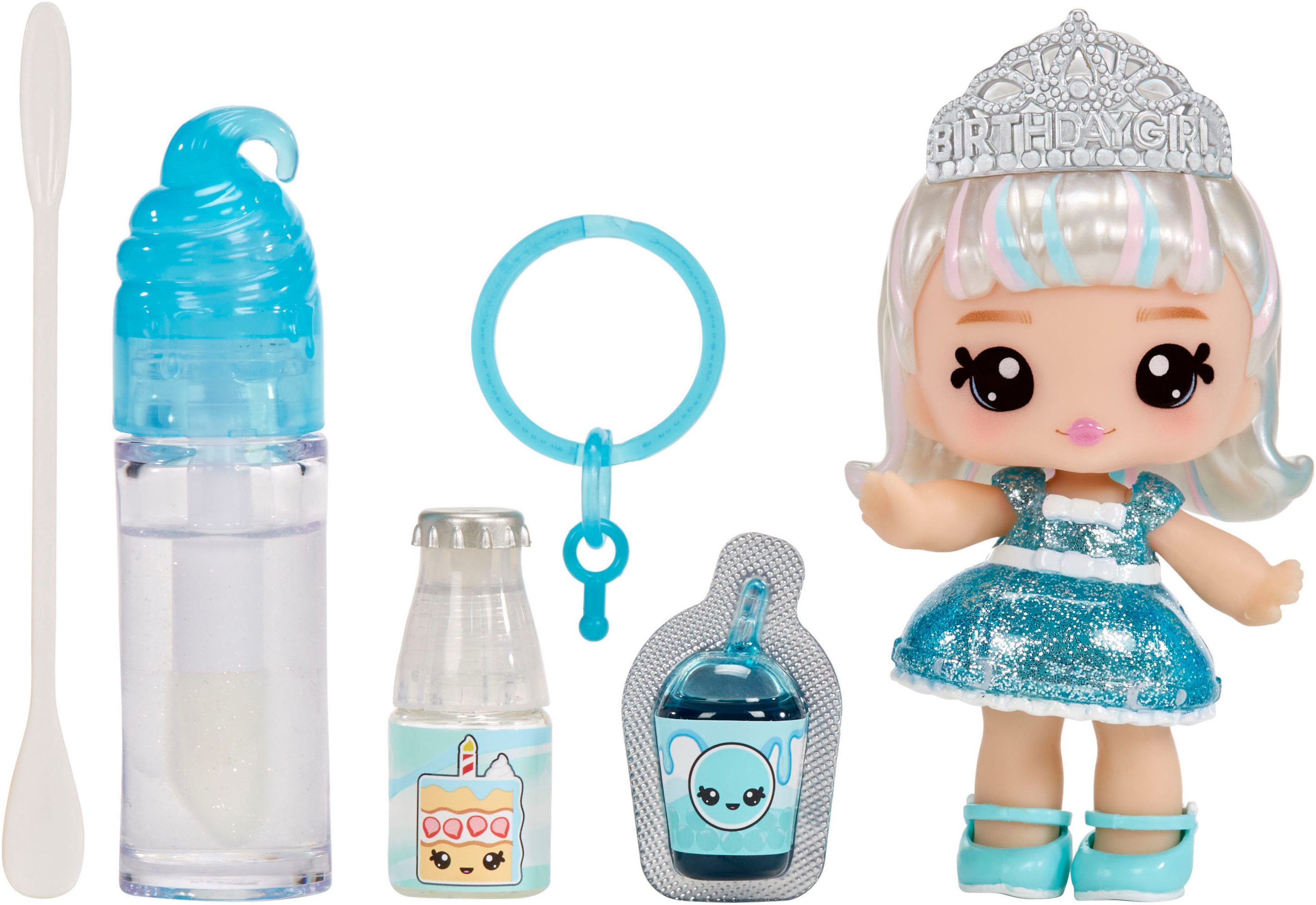 YUMMILAND Minipuppe Yummiland Lipgloss Doll - Callie Birthday Cake, inklusive Schlüsselanhänger