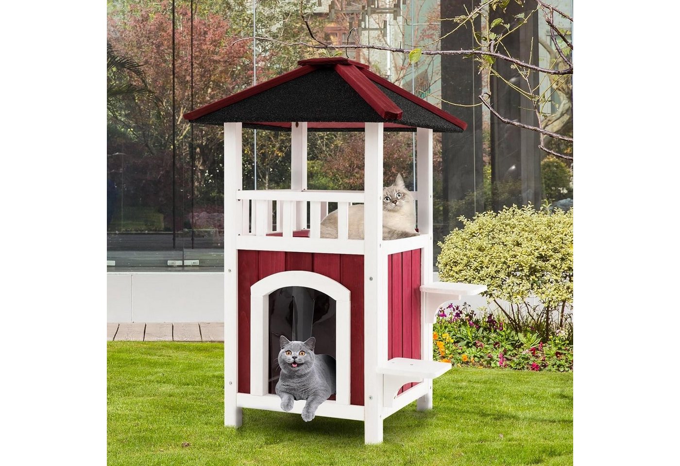 Thumbnail - KOMFOTTEU Tierhaus Katzenhaus, PVC-Türvorhang, 58 × 50 × 87 cm