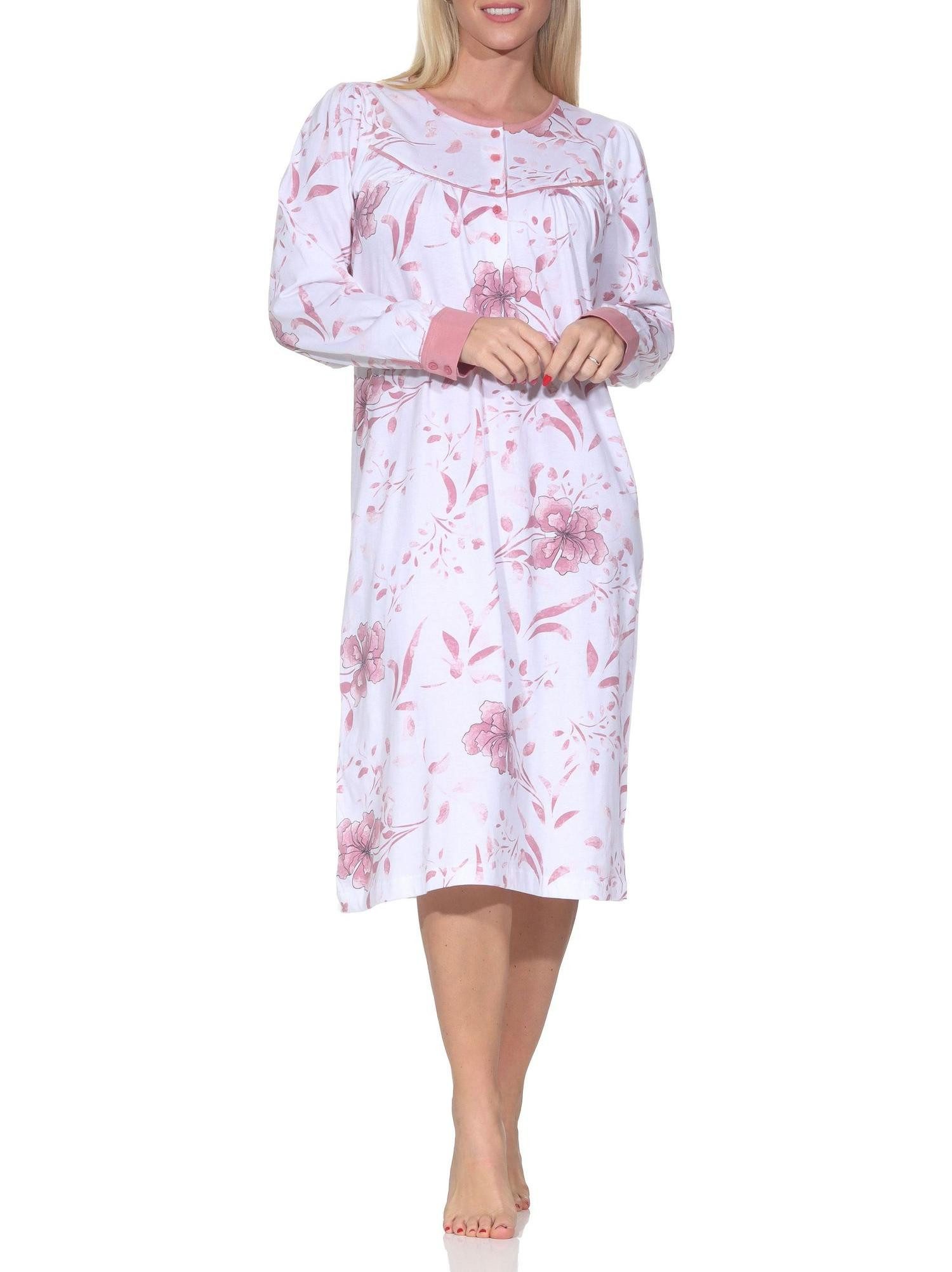 Normann Nachthemd Damen langarm Nachthemd im klassischen fraulichen Design