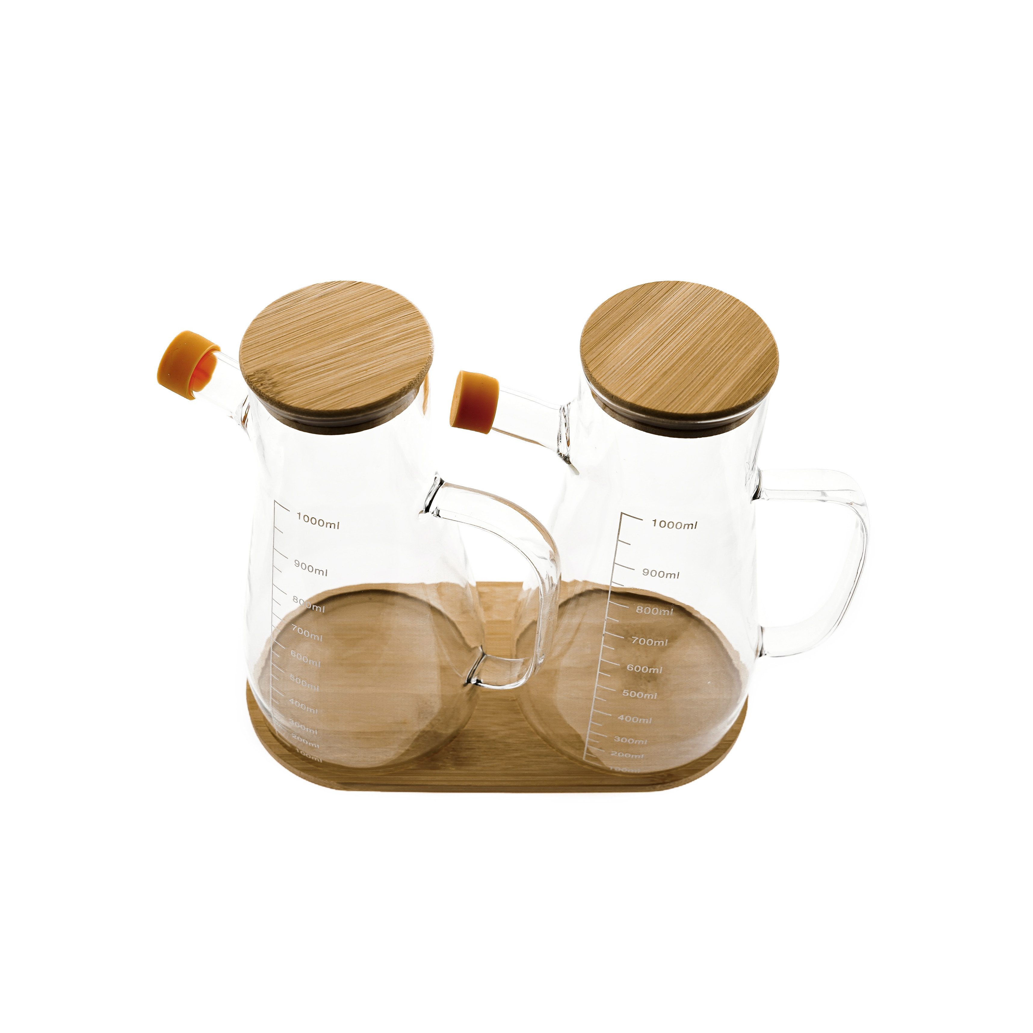 Sunay Ölspender 3-teiliges Ölbehälter-Set aus Glas mit Bambusdeckel & Untersetzer, (3-tlg)