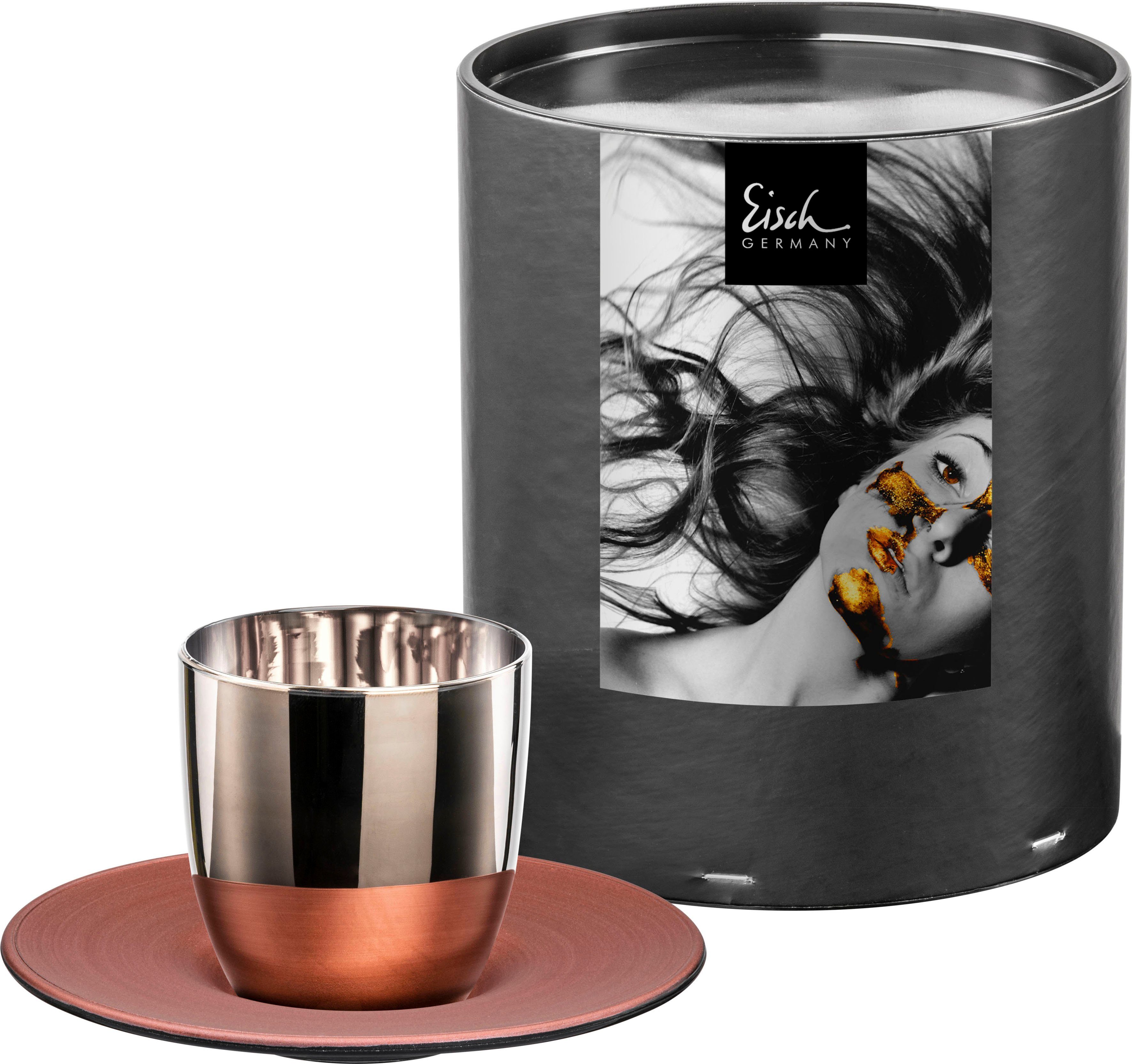 Eisch Germany Espressoglas COSMO COLLECT, Made in Germany, 2-tlg., Kristallglas, mit Untertasse, in Handarbeit mit Platin veredelt, 100 ml