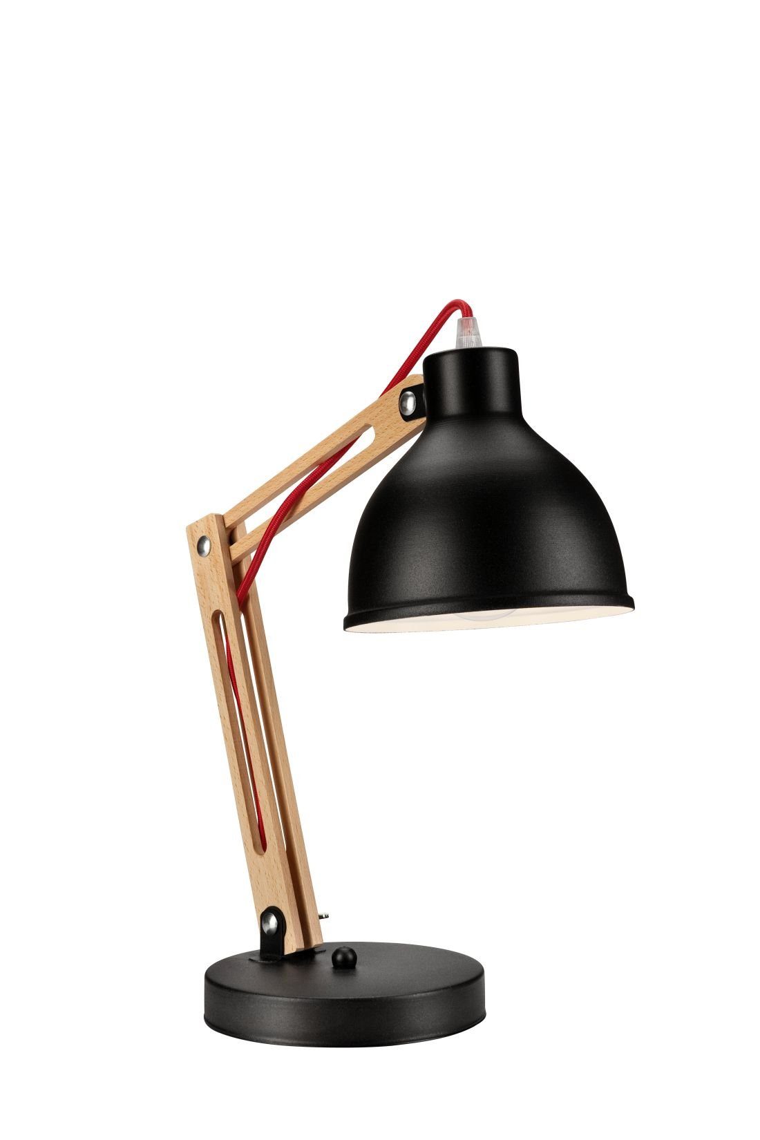 Licht-Erlebnisse Nachttischlampe TIASIA, ohne Leuchtmittel, Modern Schwarz Schreibtischlampe Holz 44cm Metall