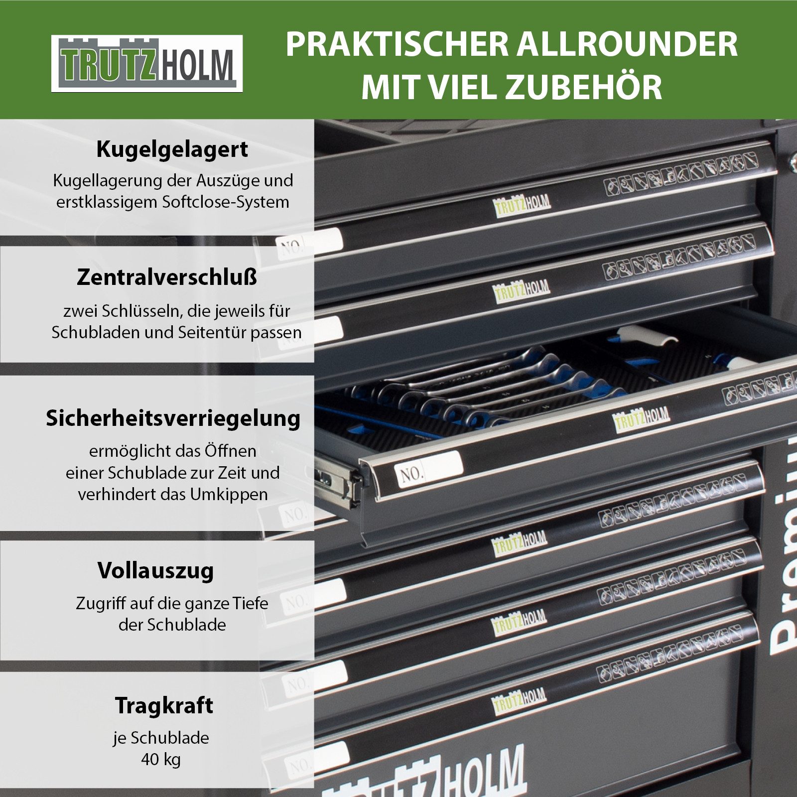 TRUTZHOLM Werkstattwagen Werkzeugwagen Premium XXL mit Werkzeug 840mm Breit günstig online kaufen