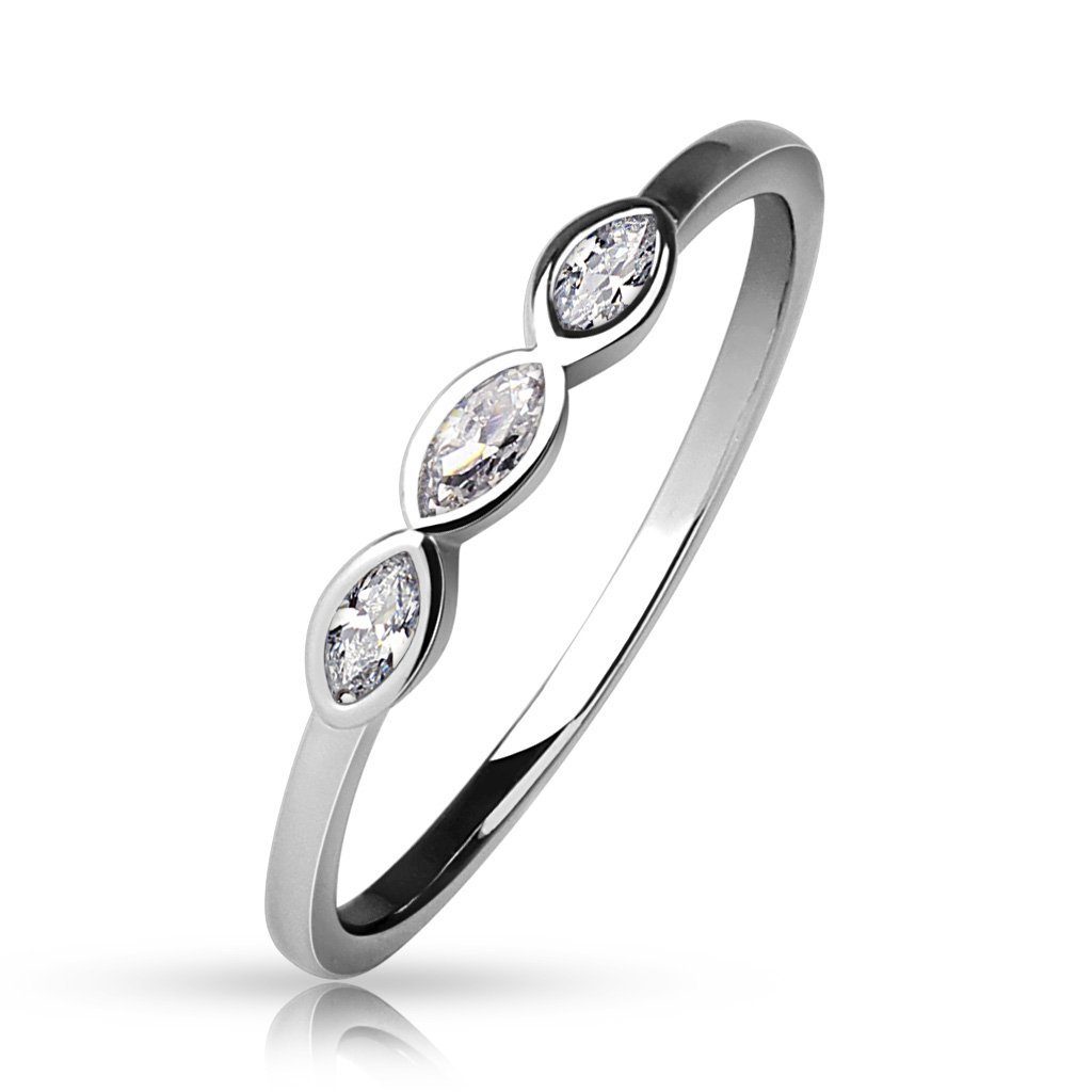 BUNGSA Fingerring 49 (15.6) Schmaler Kristallring Damen 3 Zirkonia Steinen Marquise (Ring, 1-tlg), Frauen Mädchen
