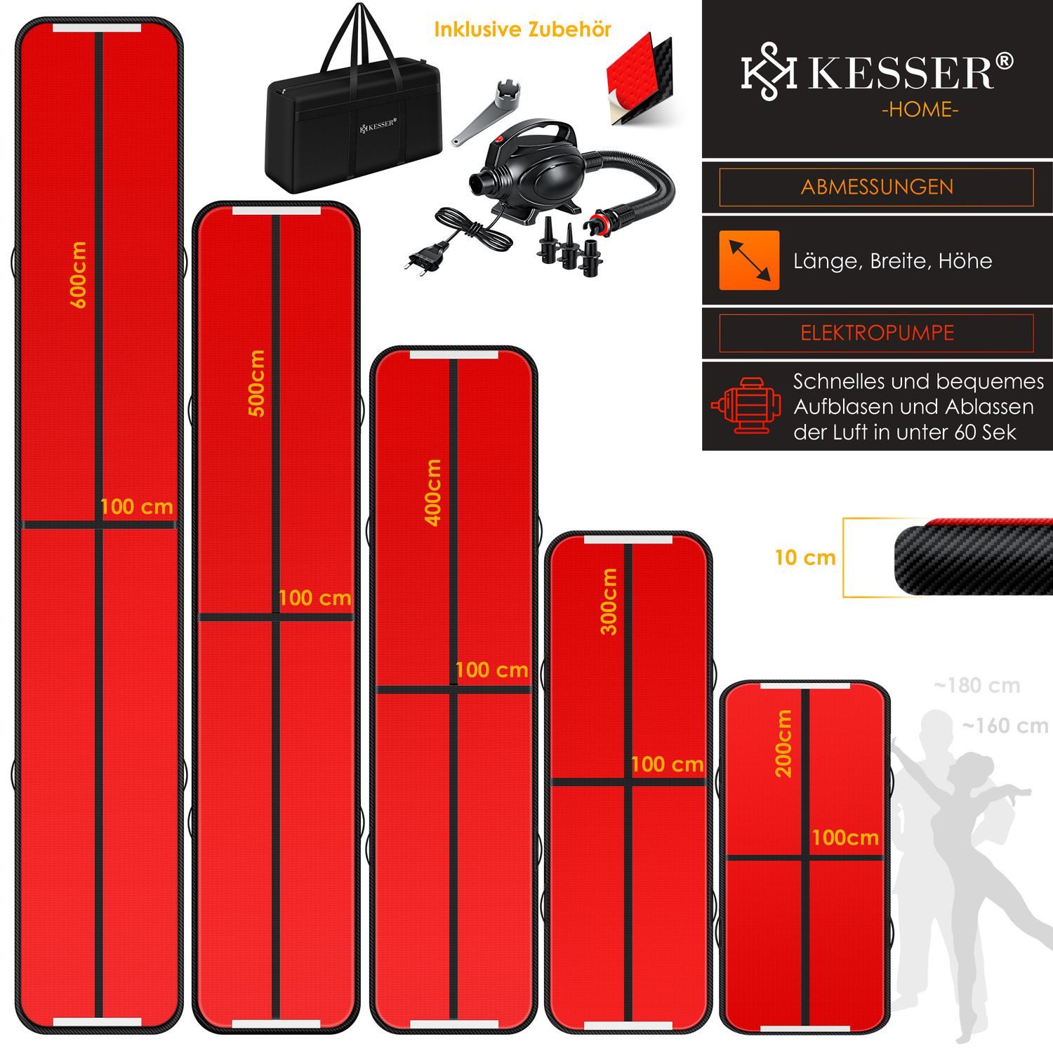 KESSER Turnmatte, Turnmatte Aufblasbar Airtrack Fitness-Matte Gymnastikmatte