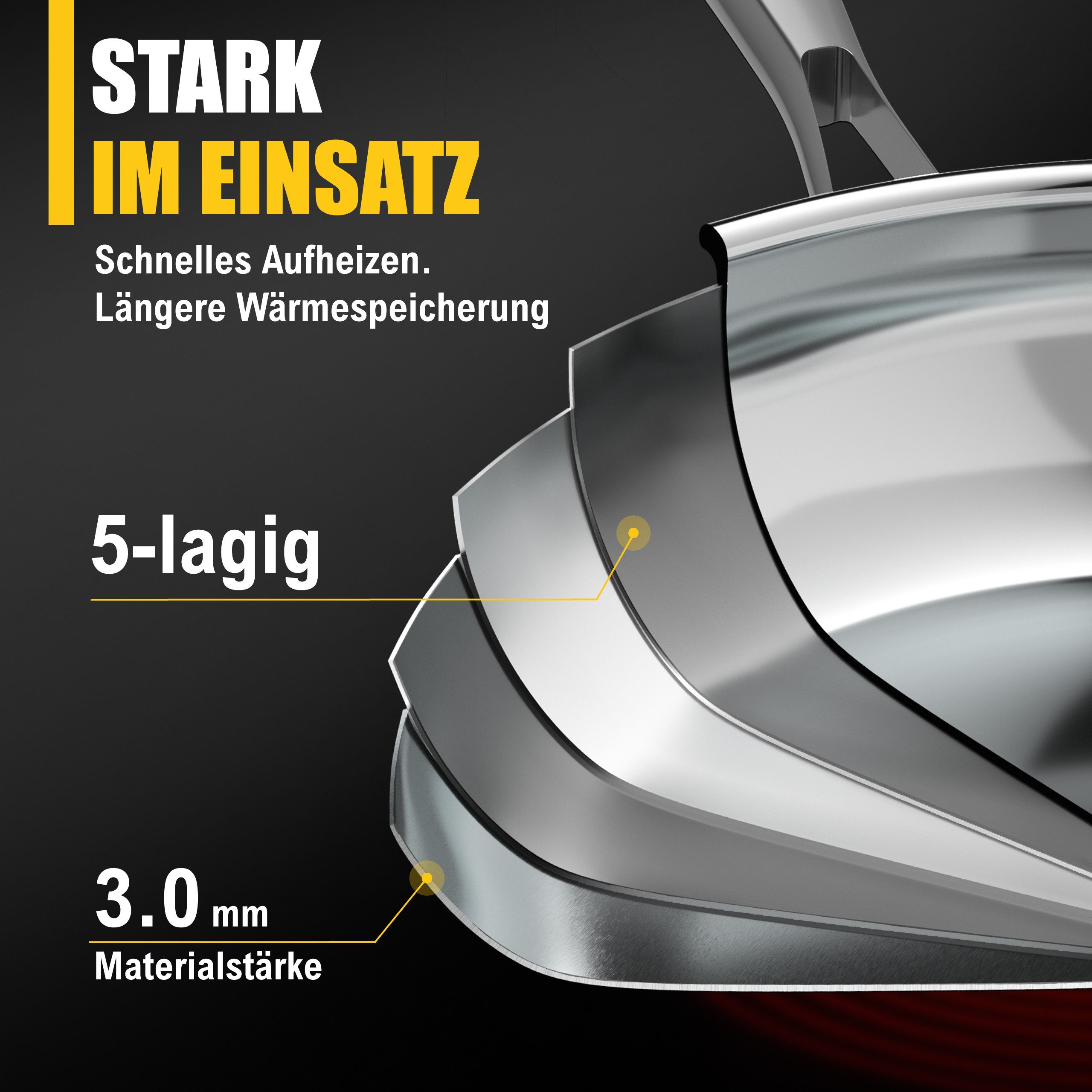 Morleos Bratpfanne Edelstahlpfanne 24cm Unbeschichtet 5-Schicht - 3mm -1 kg, Edelstahl (1-tlg., Xsteel), 5-Schicht, 3mm, 1kg, backofenfest, spülmaschinenfest, bis 400°C
