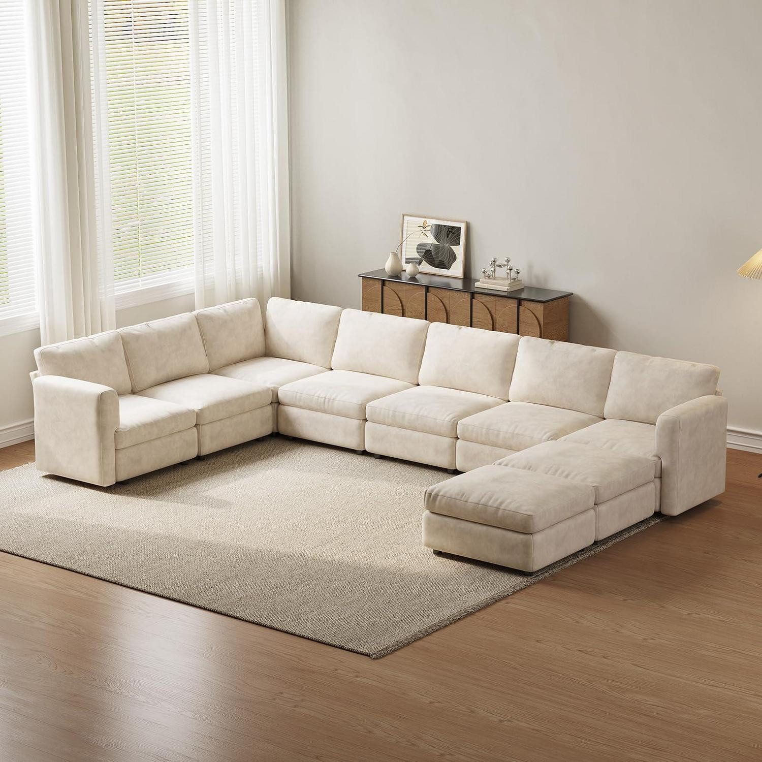 LuxusKollektion Wohnlandschaft Wohnlandschaft Ecksofa Stoff Ottomane 7-sitzer mit 2 Ottomanen
