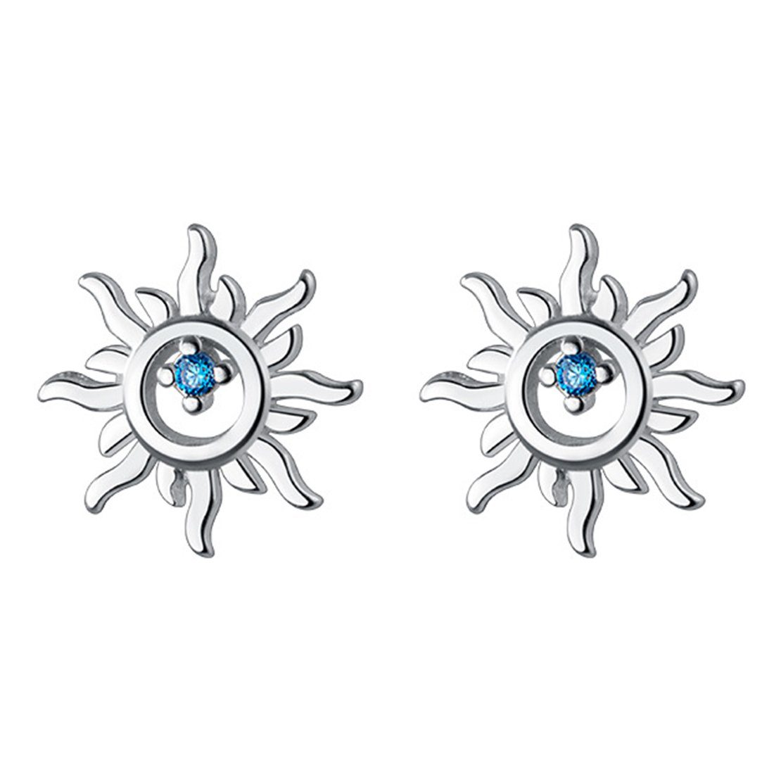 Haiaveng Paar Ohrhänger S925 Silber Ohrringe,Blaue weiße Stein-Ohrringe für Damen, Ohrstecker mit Gewinde, Sonnenförmige Ohrringe