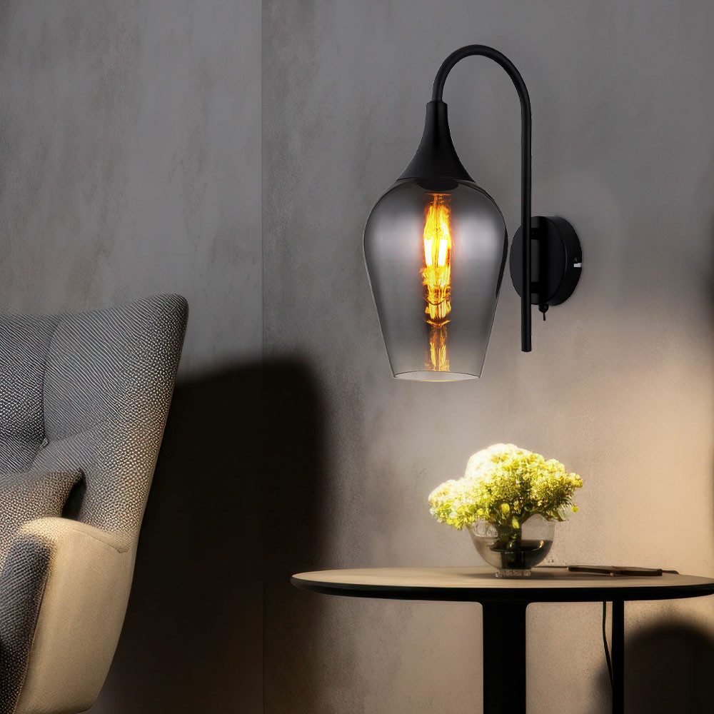GLOBO LIGHTING Wandleuchte, Leuchtmittel nicht inklusive, Wandlampe Wandleuchte Flurleuchte Schlafzimmerlampe Rauchglas