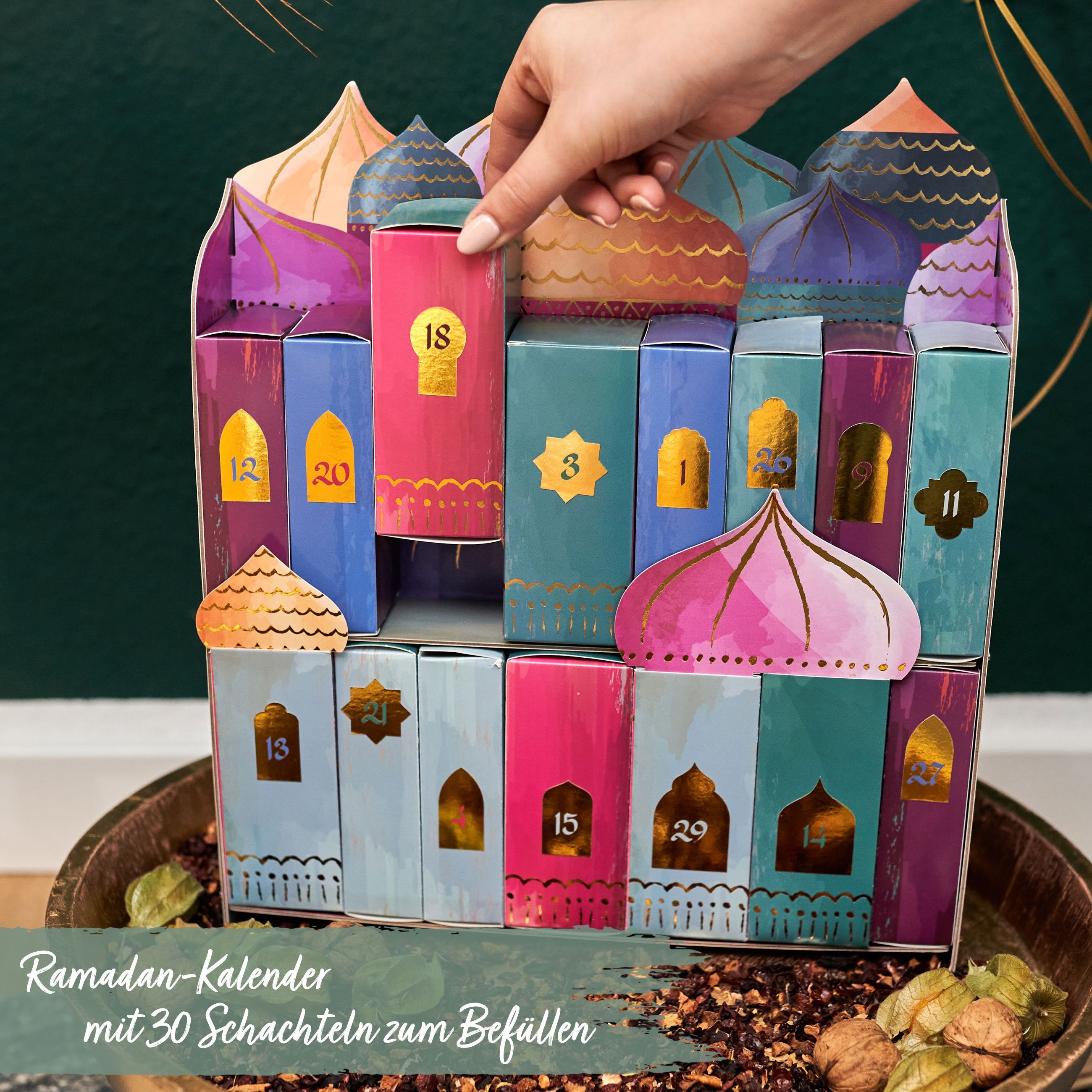 PAPIERDRACHEN Countdown Kalender Kreativer Ramadan-Steck-Kalender zum Selbstbefüllen, Steck-Kalender