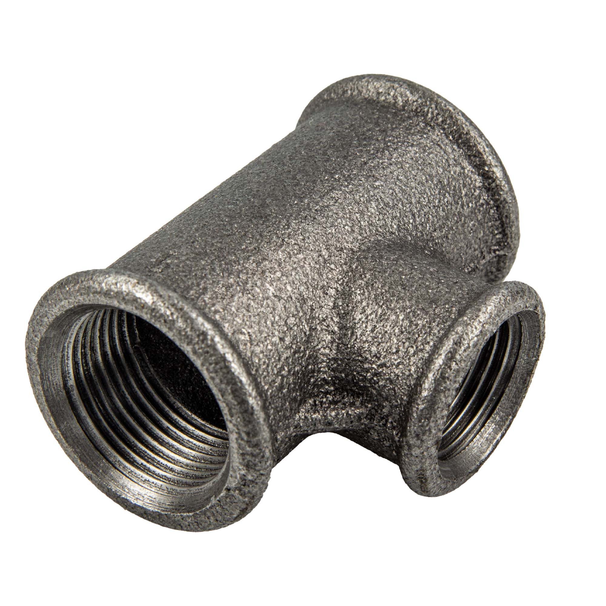 GEBO Gewindefitting Temperguss-Gewindefitting schwarz T-Stück reduziert, 3/4 x 3/8 x 3/4 Zoll