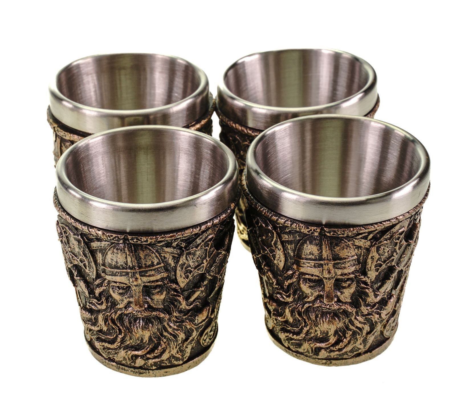 Vogler Dekofigur 4er Set Wikinger Shotglas mit Stahleinsatz Odin Schnapsglas Poly