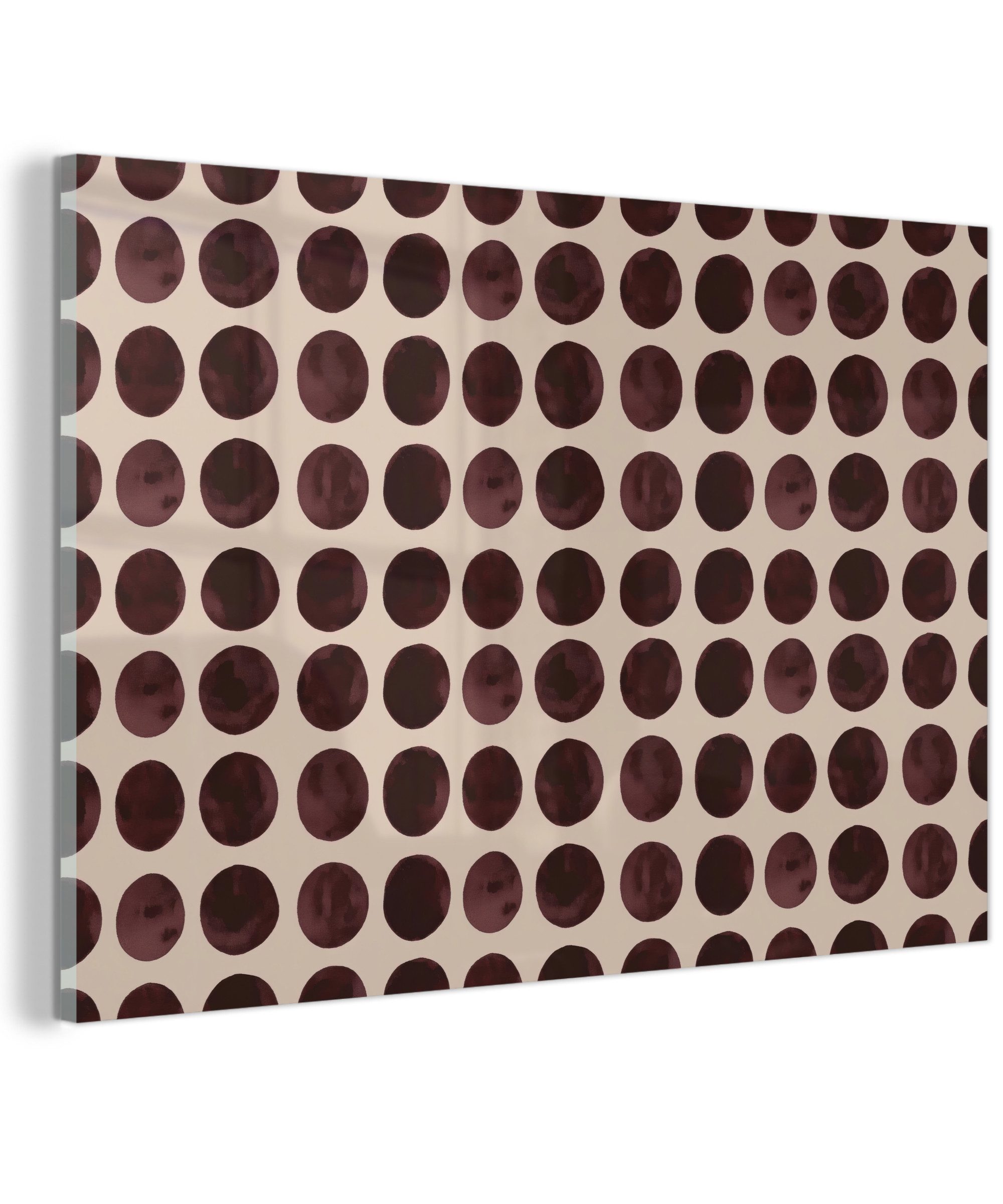 MuchoWow Acrylglasbild Polka dots - Muster - Braun, Inkl. Aufhängung, Glasbilder Wohnzimmer, Schlafzimmer, Flur & Esszimmer, 30x20 cm