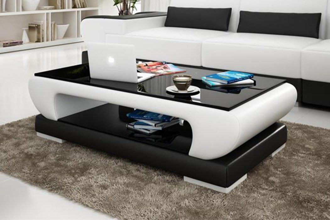 JVmoebel Couchtisch, Design Glastisch Leder Tische Sofa Couch Wohnzimmertische Weiß Glas Tisch