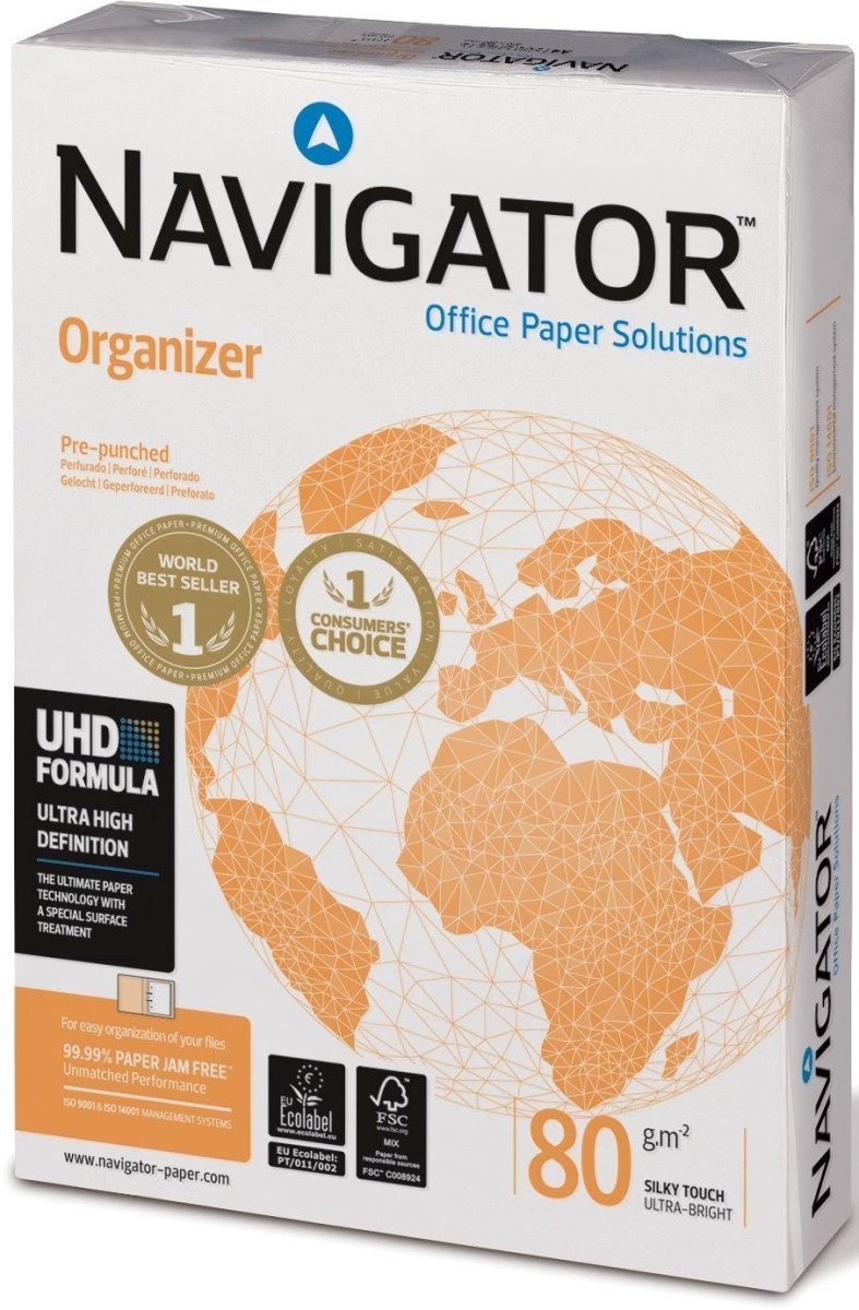 NAVIGATOR Копировальная бумага Копировальная бумага Organizer A4 80g/qm 2-fach gelocht VE=500 Blatt weiß