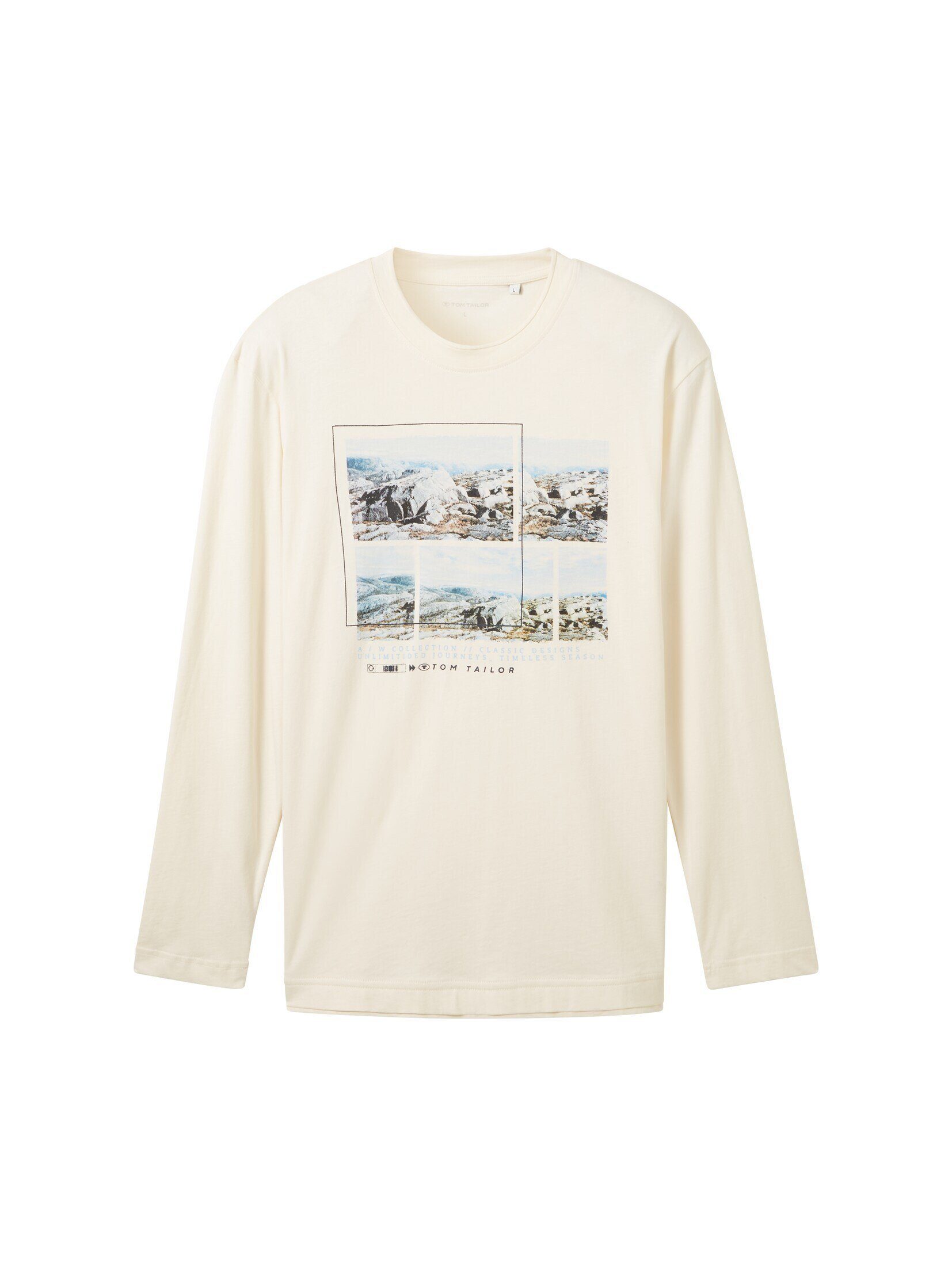 TOM TAILOR T-Shirt Langarmshirt mit beige Print vintage