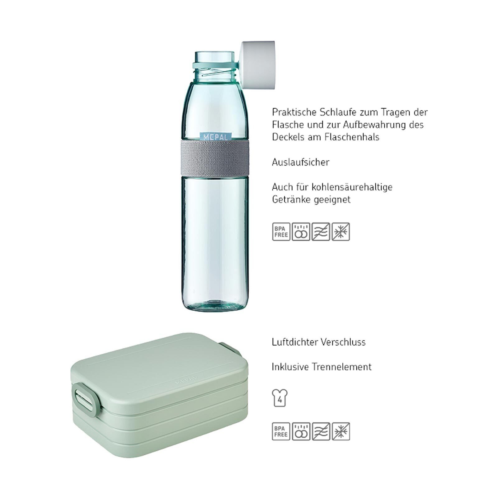 Mepal Lunchbox Ellipse + TAB Nordic Green Set, 2er (2-tlg), Lunchset Spülmaschinengeeignet Material-Mix