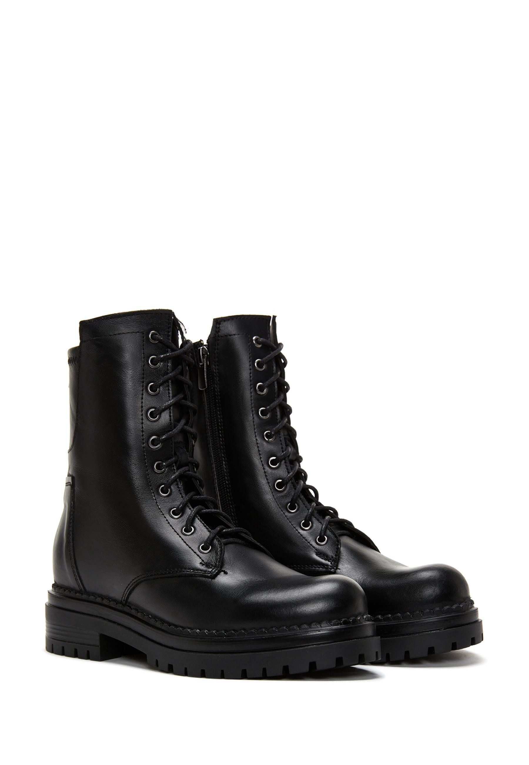 Derimod Militär Stiefeletten aus Leder Ankleboots Schnürsenkel, Lederfutter, TPU Sohle, Absatz 3 cm