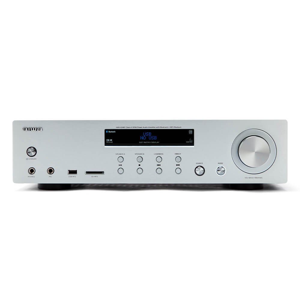 Audioverstärker unabhängige Bass 120 > 2, Einstellungen W, bei 80 kHz, 1 AMU-120BT -Verstärker, Vollalphanumerisches Kanaltrennung Tonregelung 2X und +/- v5.0-Empfänger AV-Empfänger W & Kanäle: 10dB, Treble (Anzahl dB BT 60 Aiwa