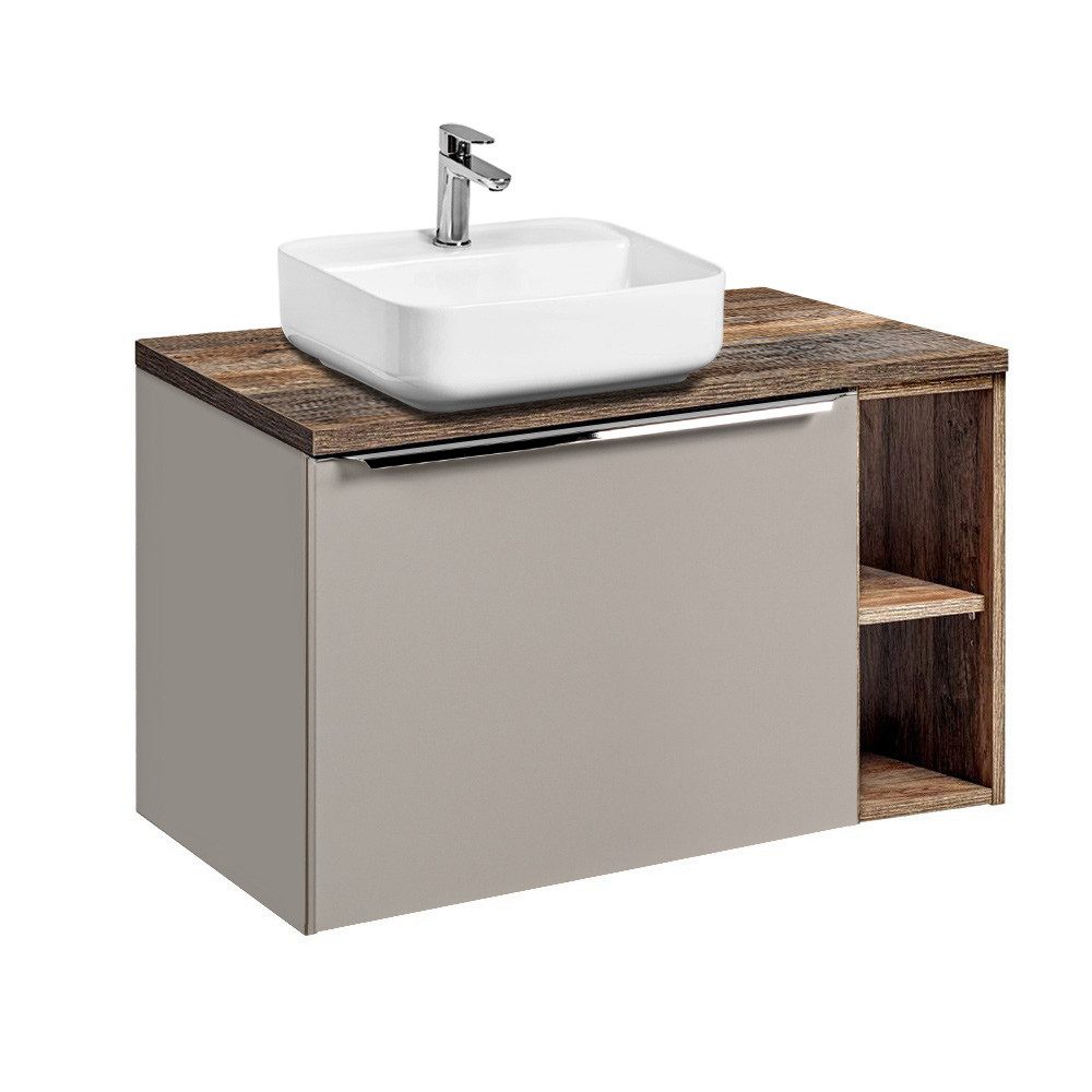 Lomadox Badmöbel-Set PUEBLA-56-TAUPE, (Spar-Set, 4-St), taupe mit Vintage O günstig online kaufen