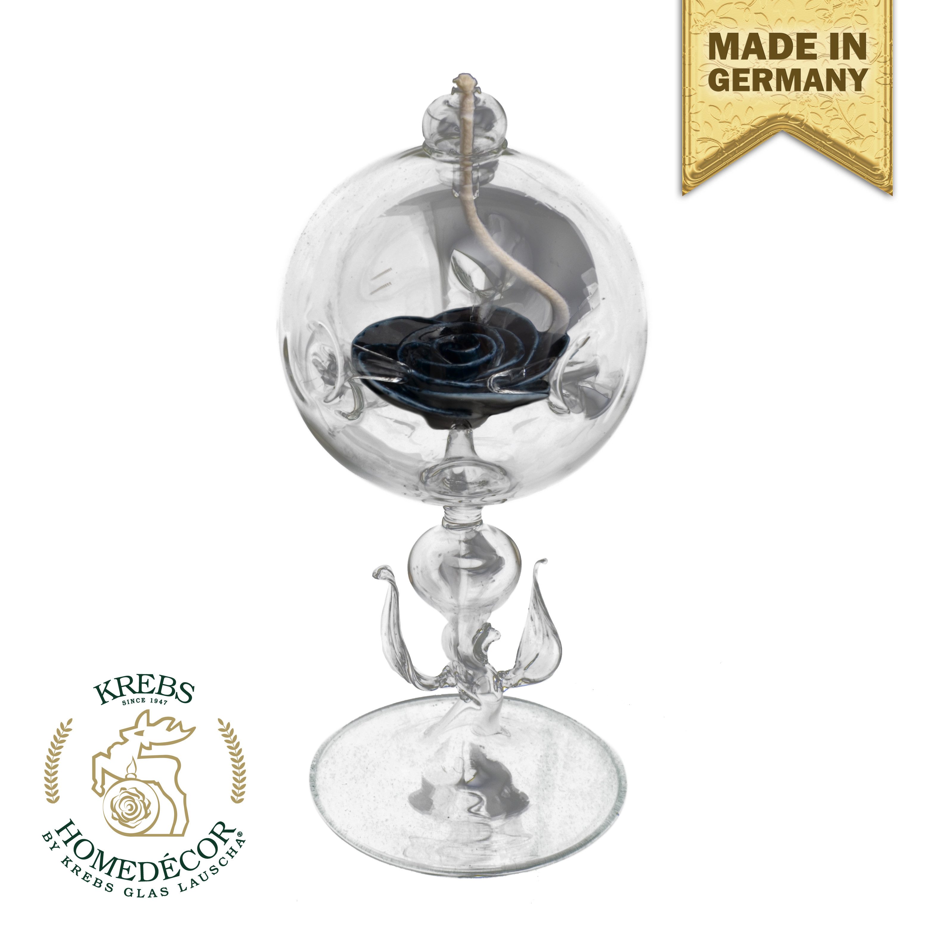 Krebs Glas Lauscha Weihnachtsbaumkugel Home Decor Öllampe Stehend mit Schwarzer Porzellanrose Transparent (1 St), Glas