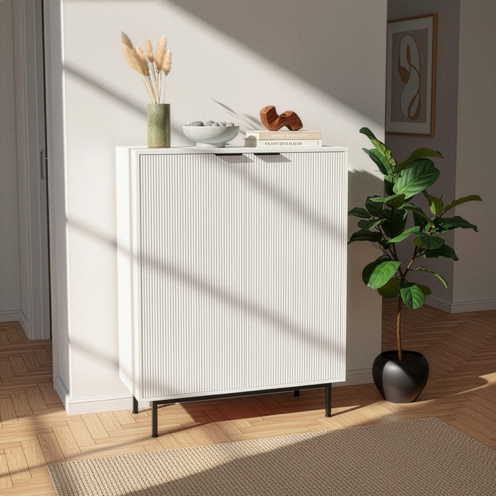 HOME DELUXE Highboard Sideboard NYLA, 115 x 42 x 90 cm gerillte Front, Hochschrank, Hochkommode