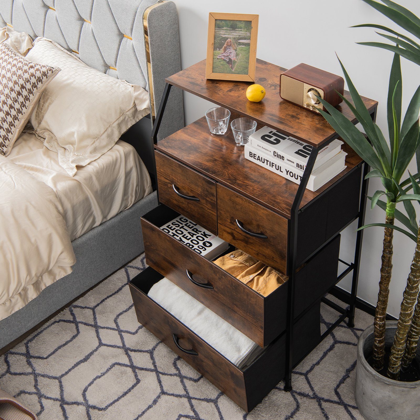COSTWAY Nachtschrank mit 4 Schubladen und Ablage, 45x30x92cm günstig online kaufen