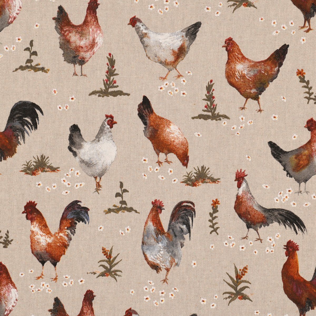 Stoff Dekostoff Meterware Halbpanama Leinenlook Chicken natur braun 1,40m