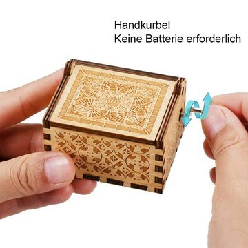 GelldG Spieluhr Hölzerne Spieluhr Handkurbel Spieluhren Antike Geschnitzte Musik Box