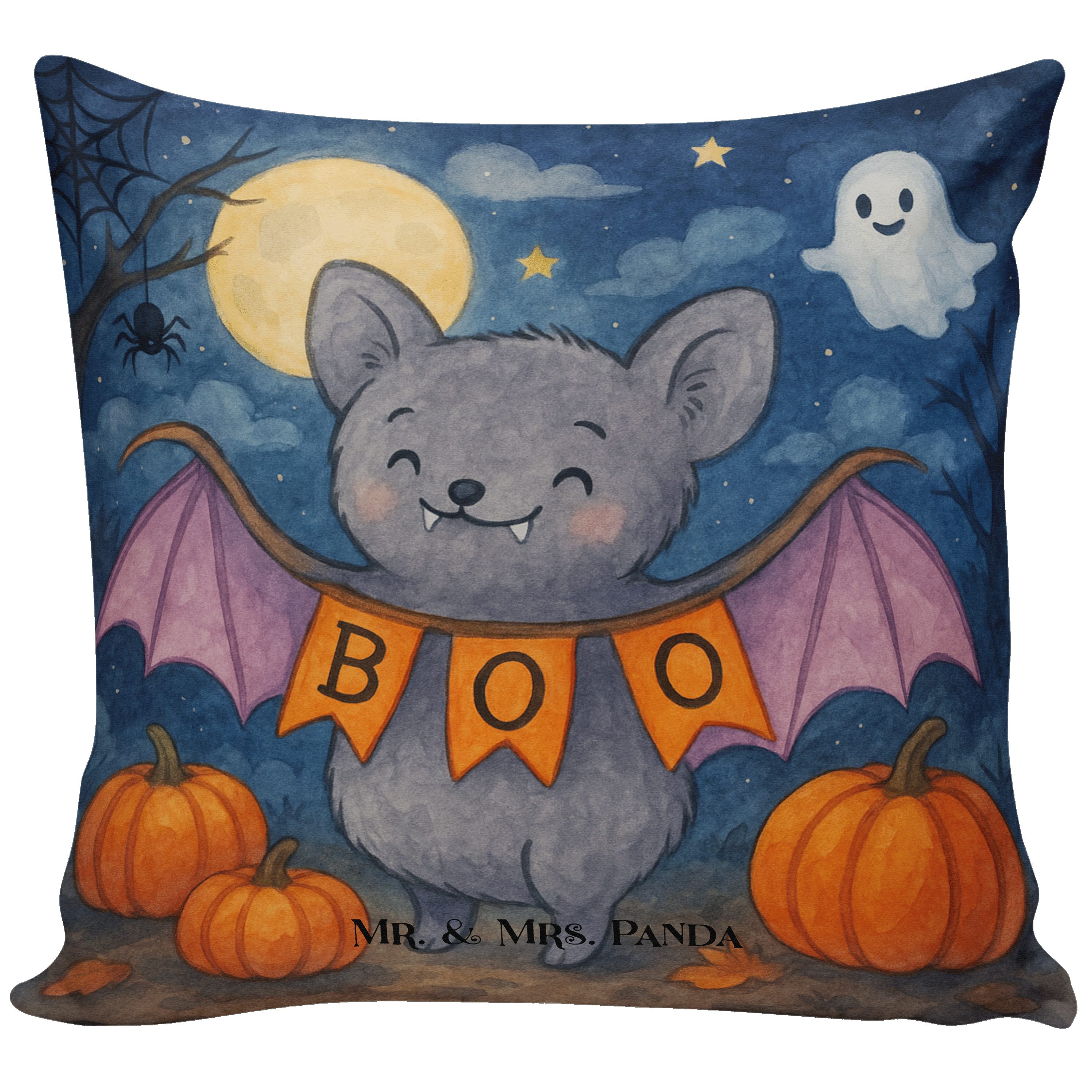 Mr. & Mrs. Panda Dekokissen Fledermaus Boo Design, Sofa Kissen, Weiß, Kissen 40x40, Dekoration, D, 40 X 40 Kissen Kopfkissen 40x40 Bedrucktes Kissen