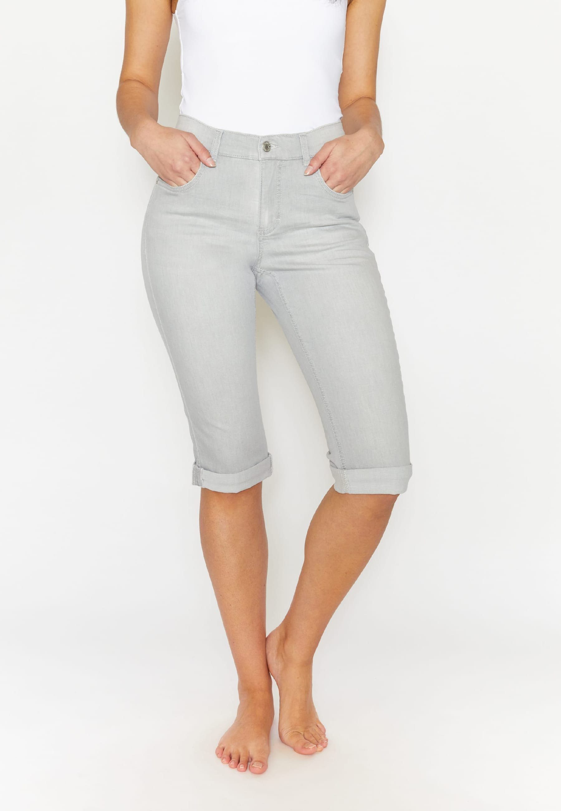 ANGELS 5-Pocket-Jeans Jeans Capri TU mit Used-Look mit Label-Applikationen hellgrau | Slim-Fit Jeans