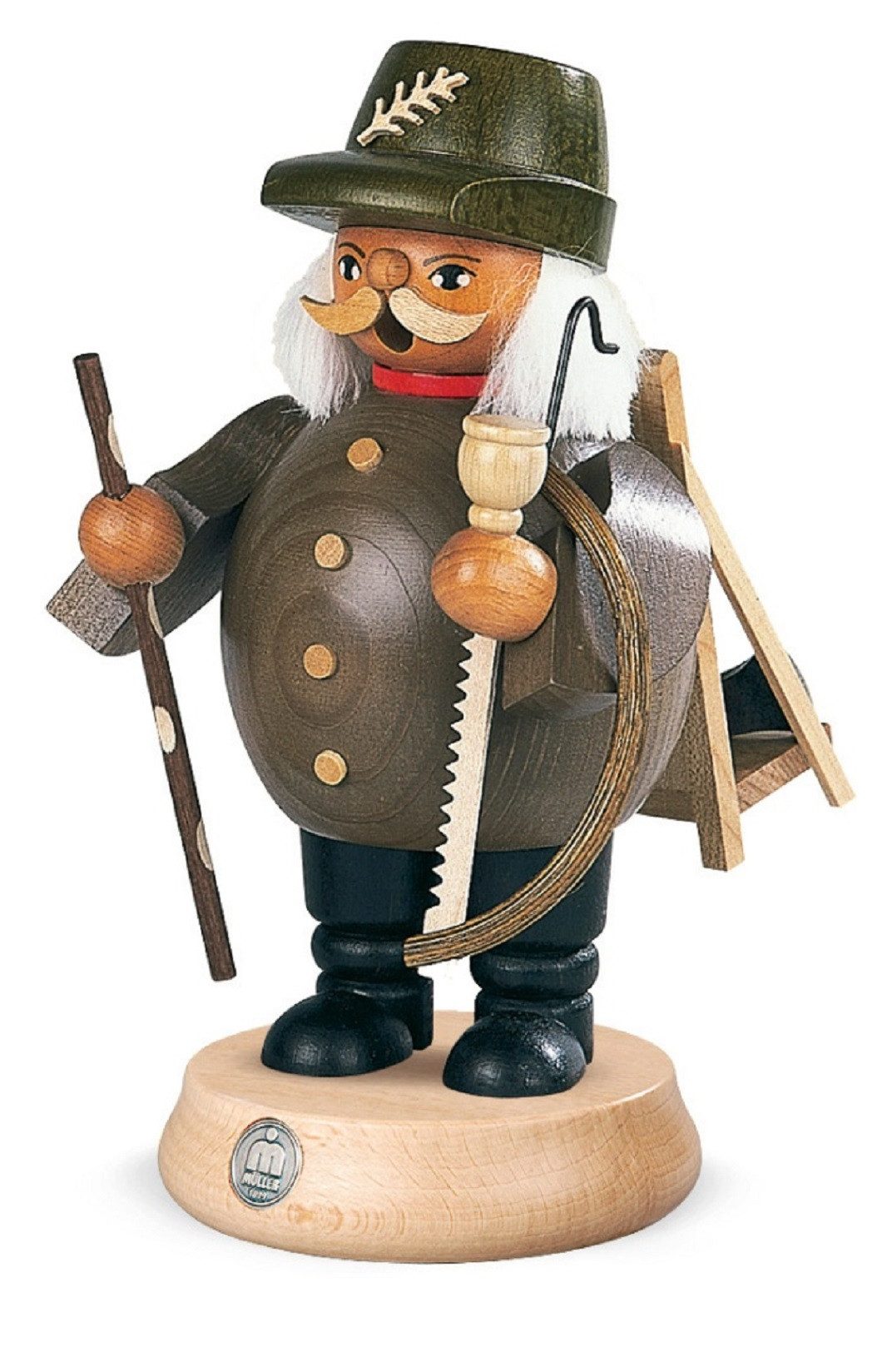 Müller Kleinkunst GmbH Seiffen Schwibbogen Müller Räuchermann Waldarbeiter grau, Handarbeit aus dem Erzgebirge
