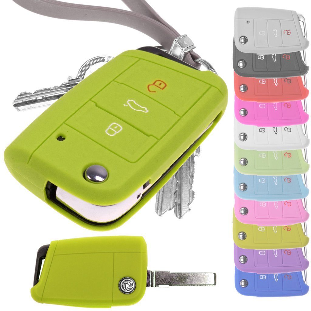 mt-key Schlüsseltasche Autoschlüssel Softcase Silikon Schutzhülle Apfelgrün, für Golf 7 Polo 6C Seat Ateca Arona Leon Skoda Octavia Superb Kodiaq