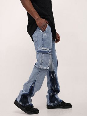 Denim House Loose-fit-Jeans Herrent Jeans Boot-Cut Cargo Jeans mit Farbeffekten Blau W36/L34