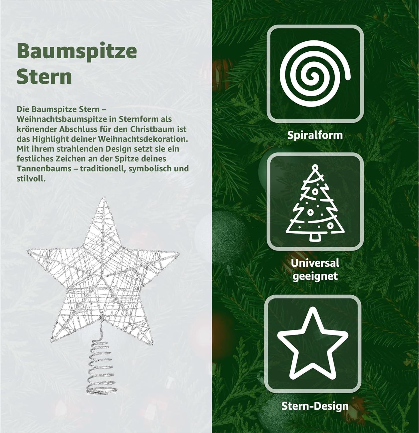 TK Gruppe Christbaumspitze Christbaumspitze für Weihnachtsbaum Baumspitze Aufsatz für Tannenbaum, wiederverwendbar