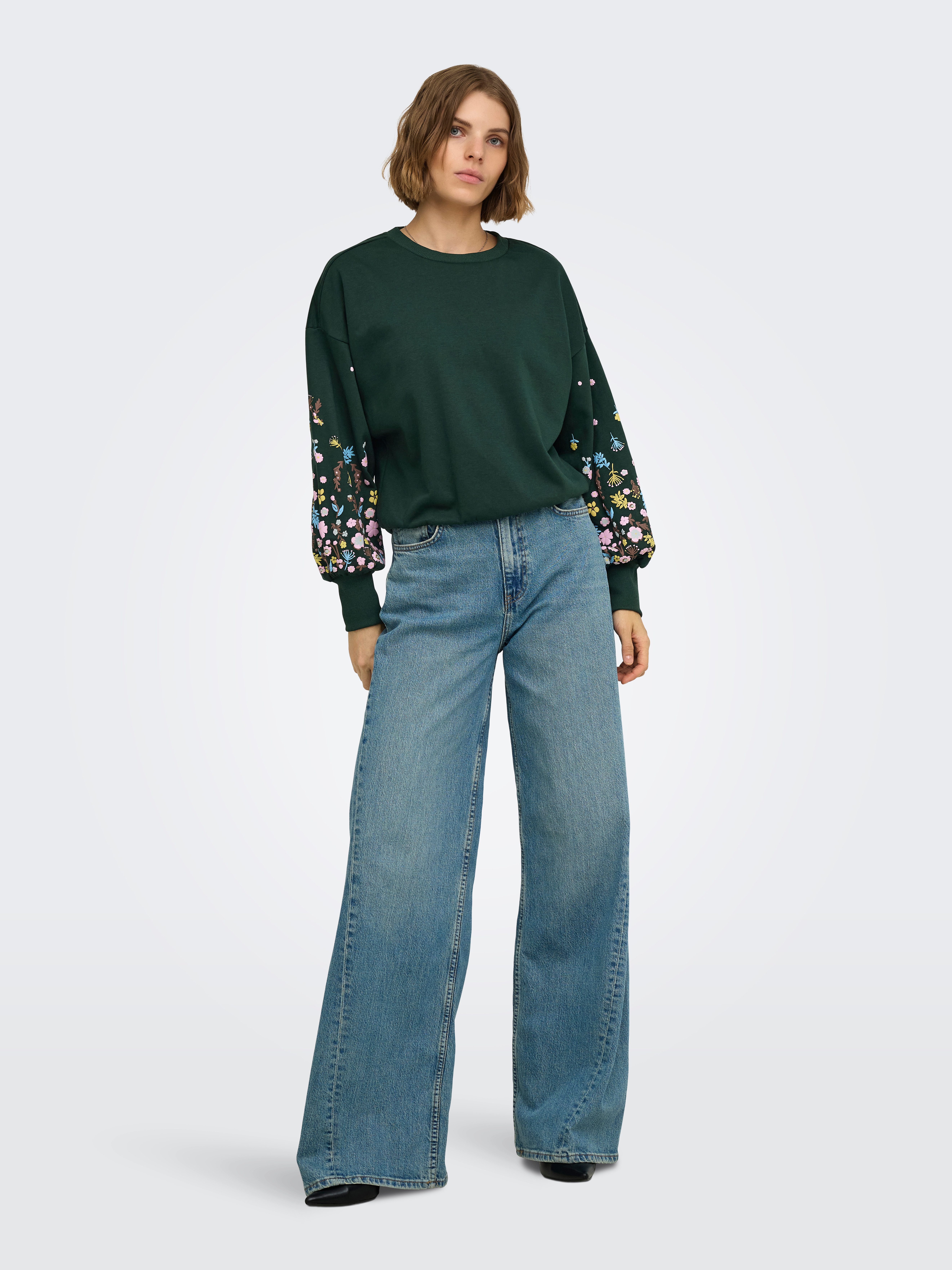 ONLY Sweatshirt ONLBROOKE L/S O-NECK FLOWER SWT Baumwollmischung, regular fit – Bild 4 von 5
